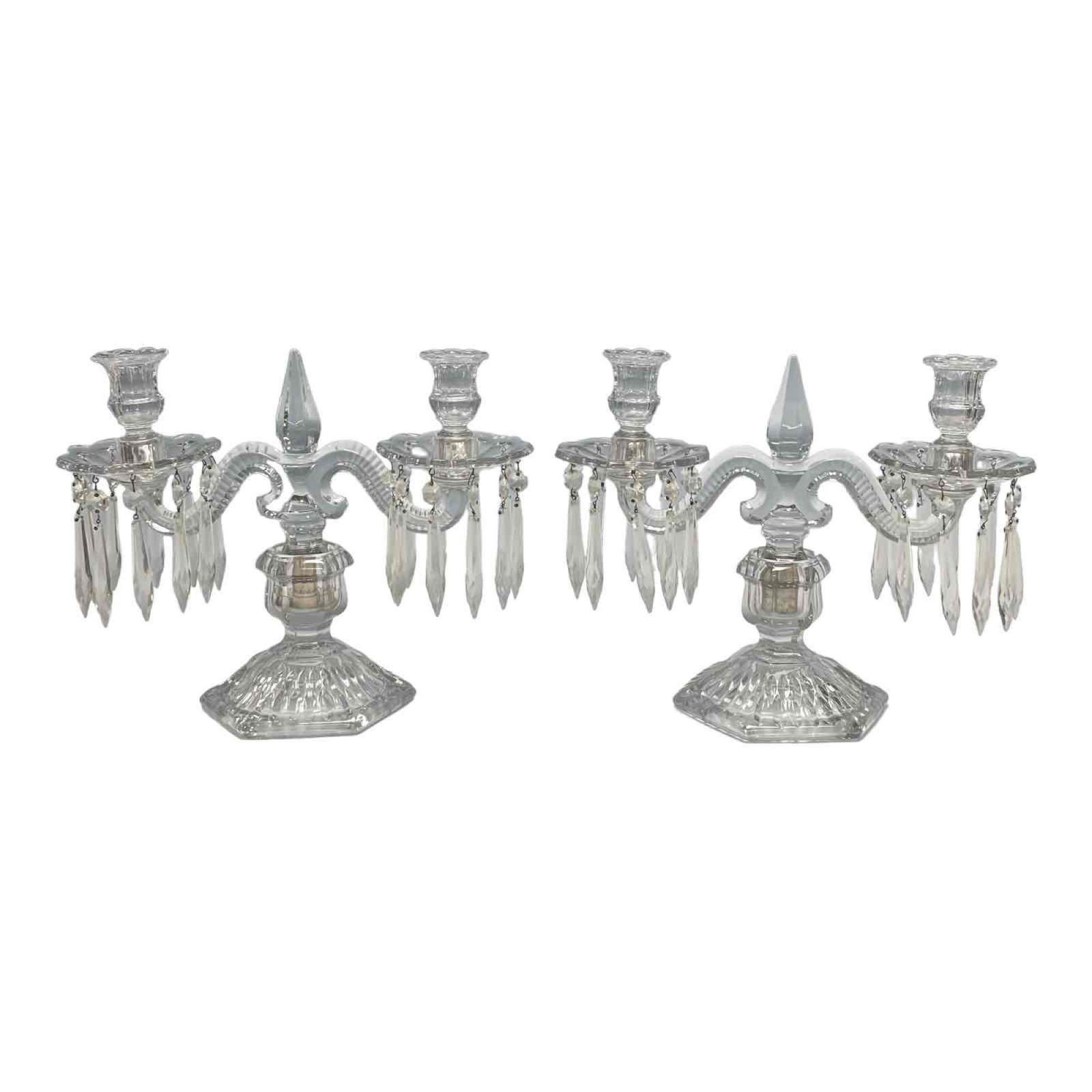 Pair of Signed Hawkes New York Crystal Two-Light Candelabras (1 of 19)