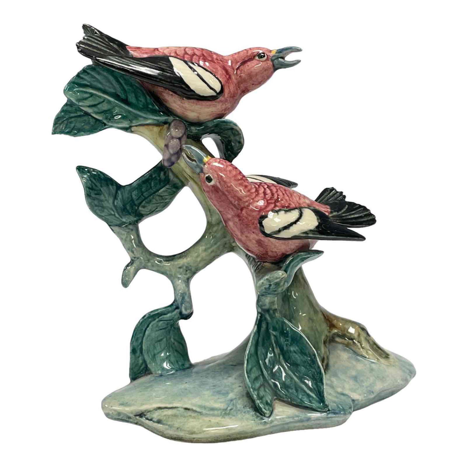 Stangl #3754D Double White Wing Crossbills: Stangl Double White Wing Crossbills. Marked with large black STANGL POTTERY BIRDS oval and 3754. Mint and uncrazed. 8 5/8" tall by 8" wide.