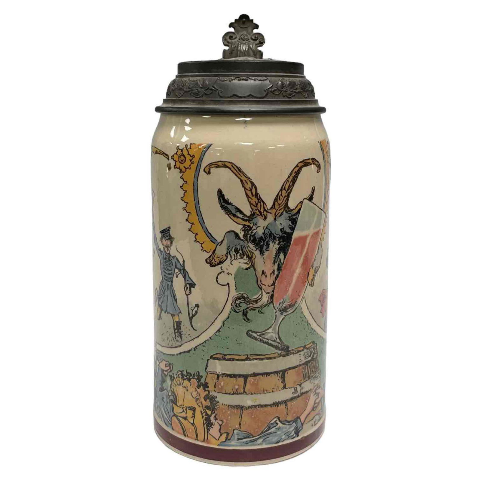 German Geschutzt 1 L Beer Stein with Pewter Lid (1 of 16)