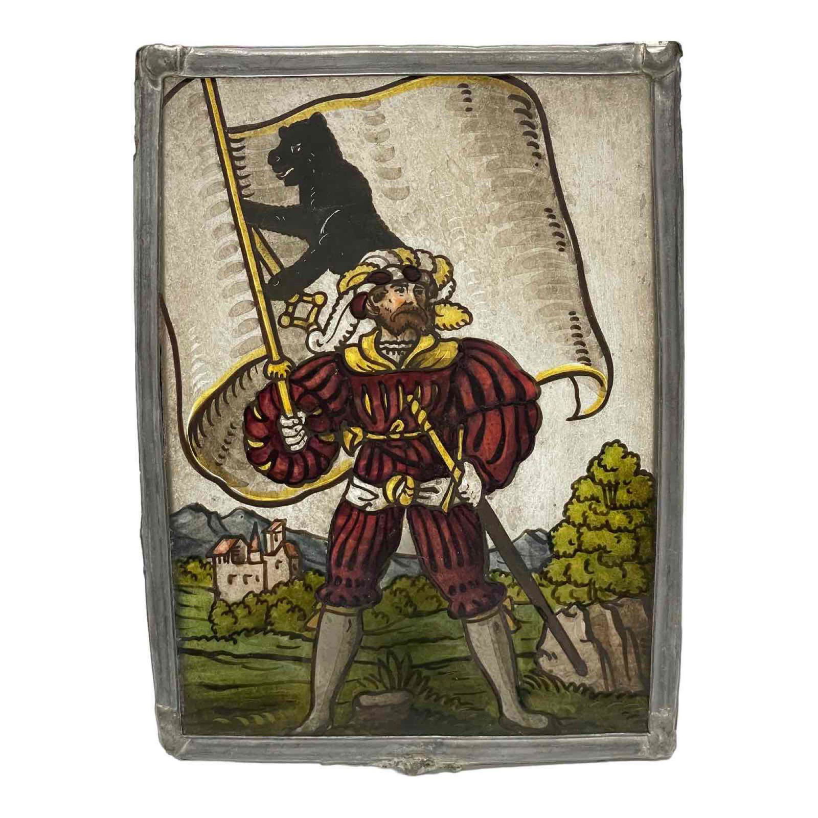 German Painted Glass Candle Stick Panel Shade (1 of 12)