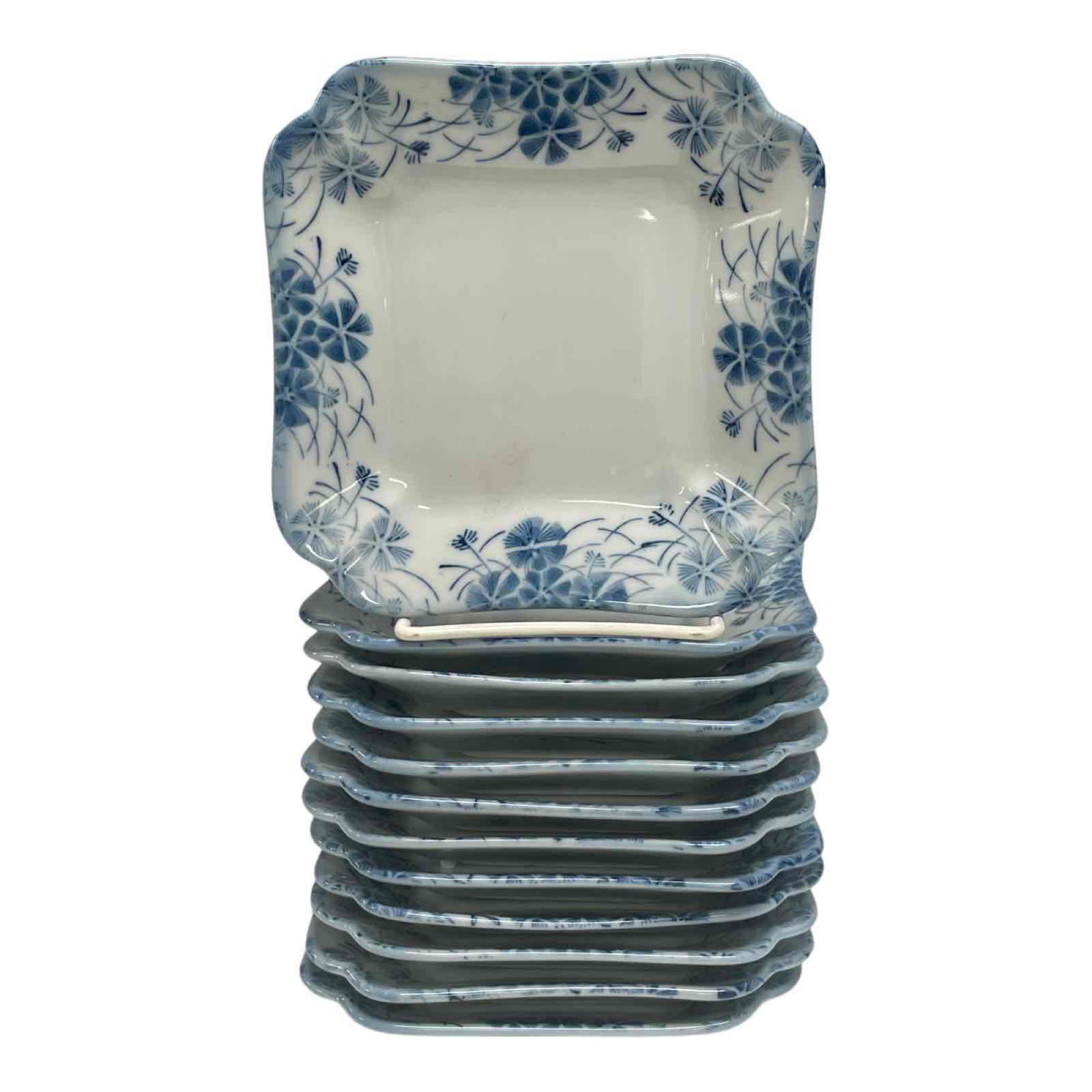 Set of 12 Square Blue and White Chinese Li Feng Plates (1 of 16)