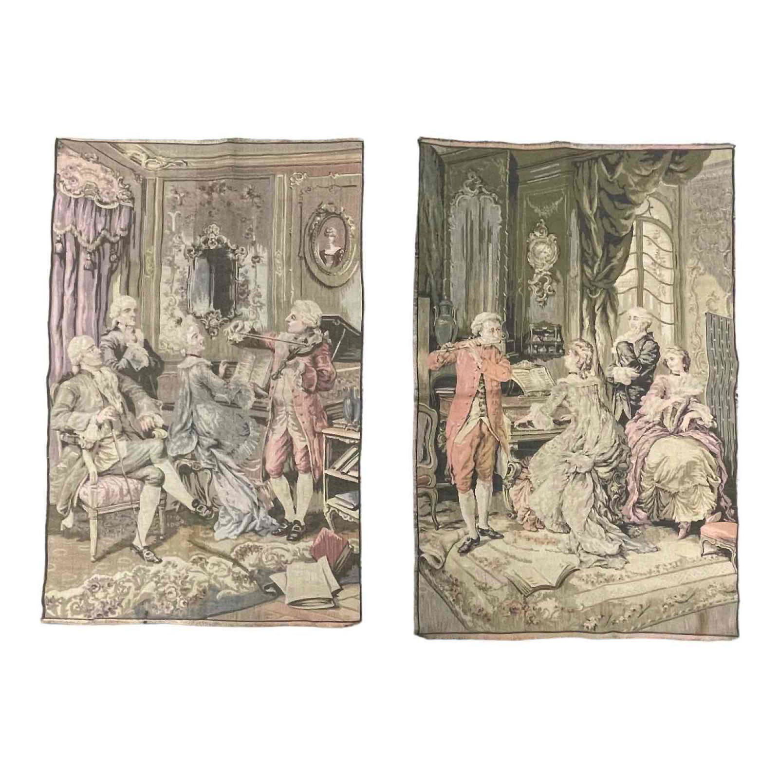 Two (2) French Musical Interior Scene Tapestries (1 of 12)