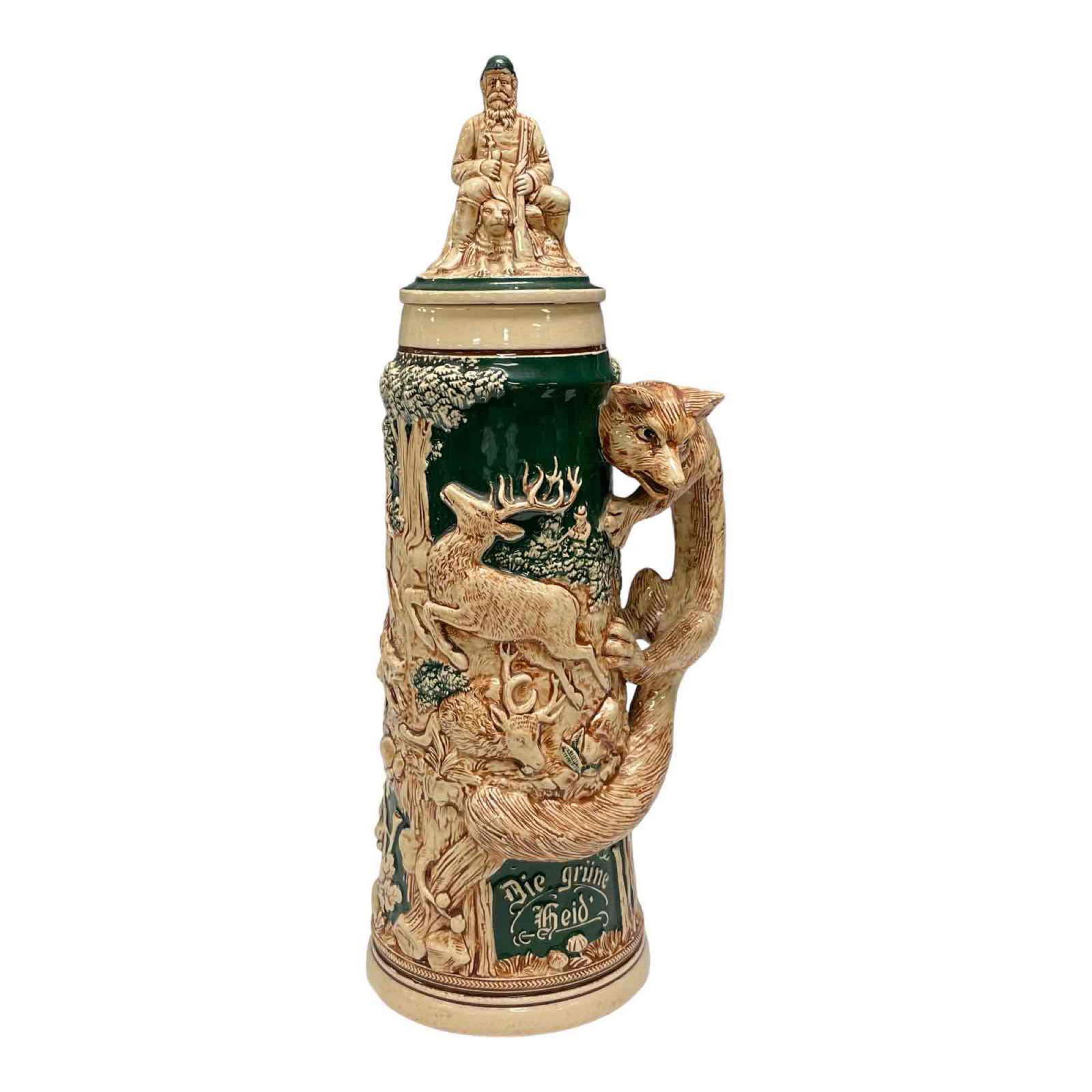 Large German Hunt Scene Stein with Fox Handle (1 of 20)