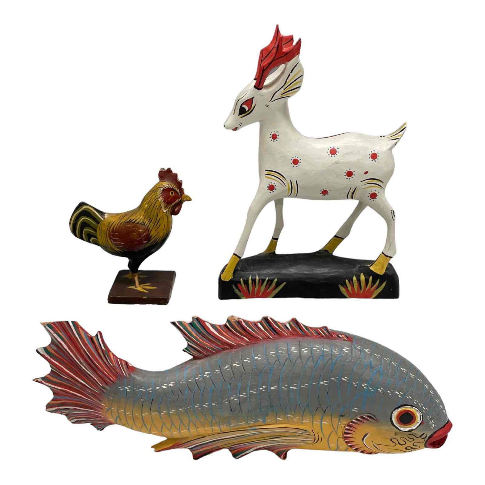 Three Decorative Hand Painted Wood Animals (1 of 20)
