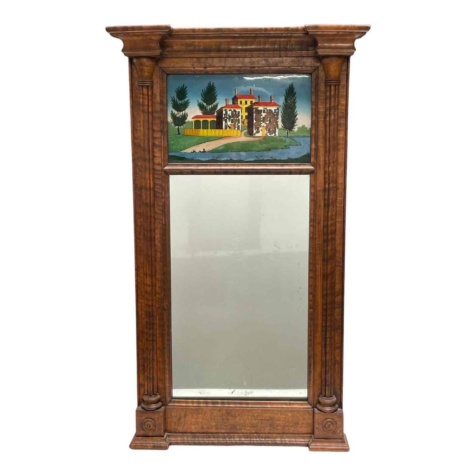 Late Federal Period Tiger Maple Reverse Painted Mirror (1 of 20)