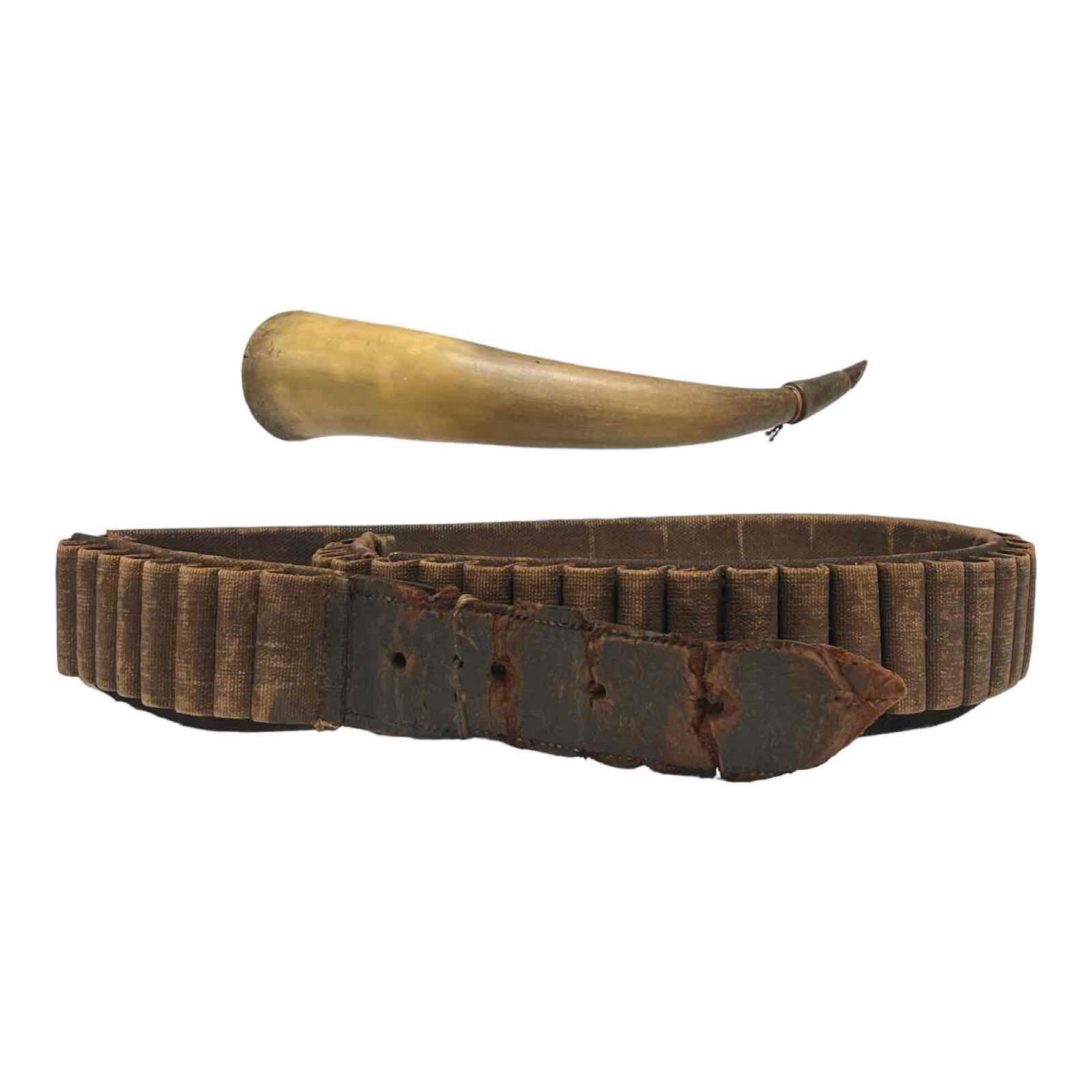 Early U.S. Cartridge Belt Ca. 1870 and Powder Horn (1 of 18)