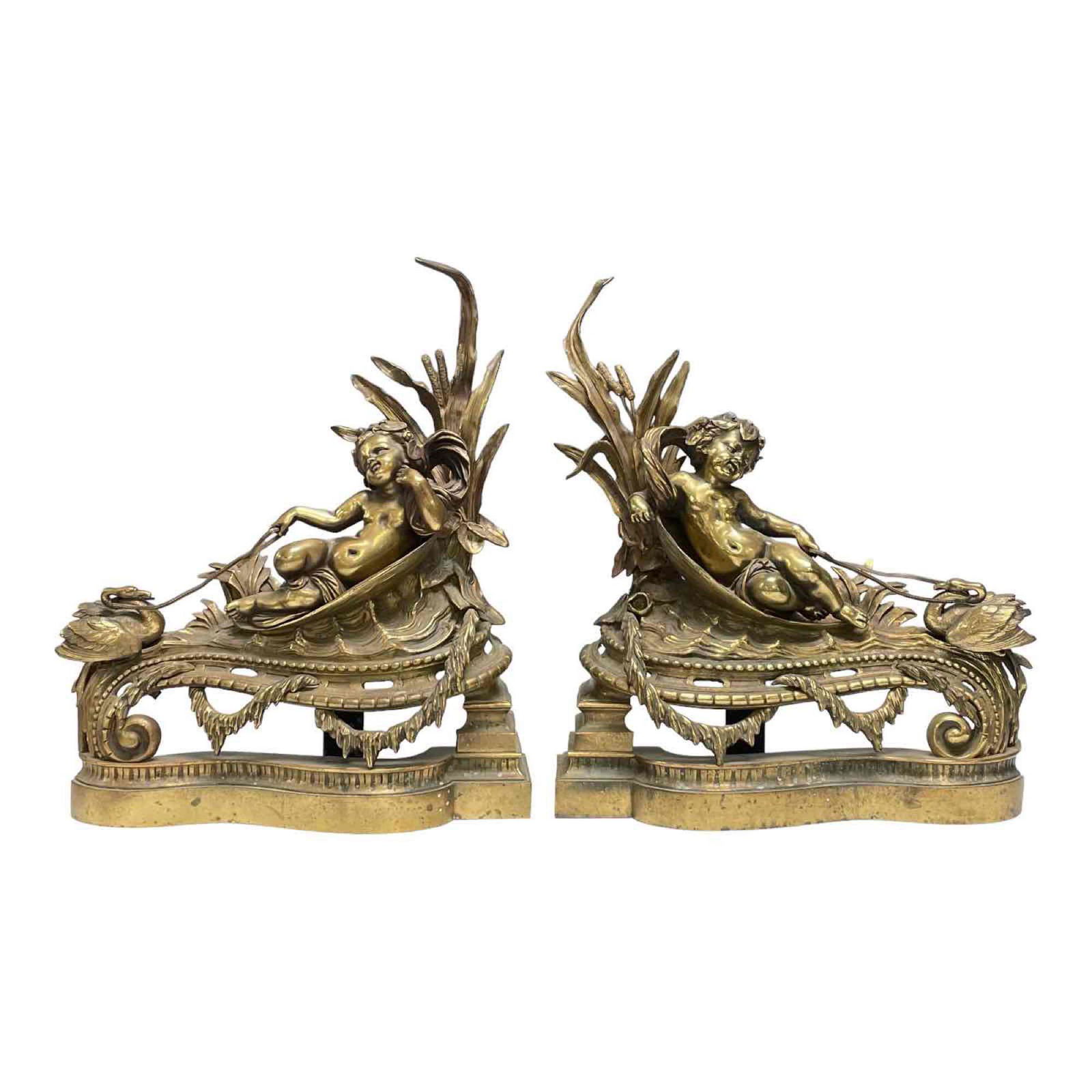 Fine Pair of Henry Dasson French Louis XV Bronze Cherub Andirons (1 of 20)