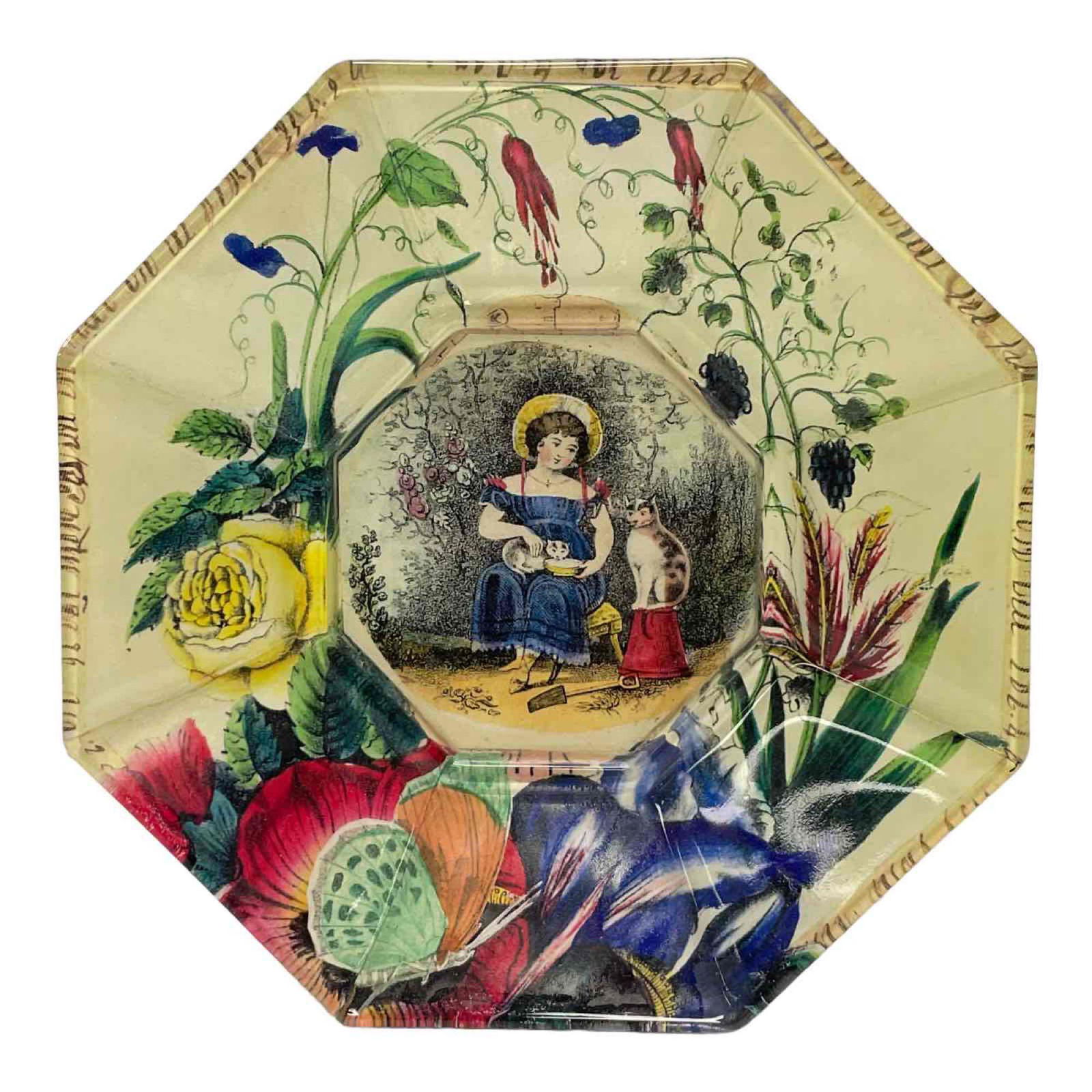 John Derian Octagonal Pictorial Glass Dish (1 of 13)