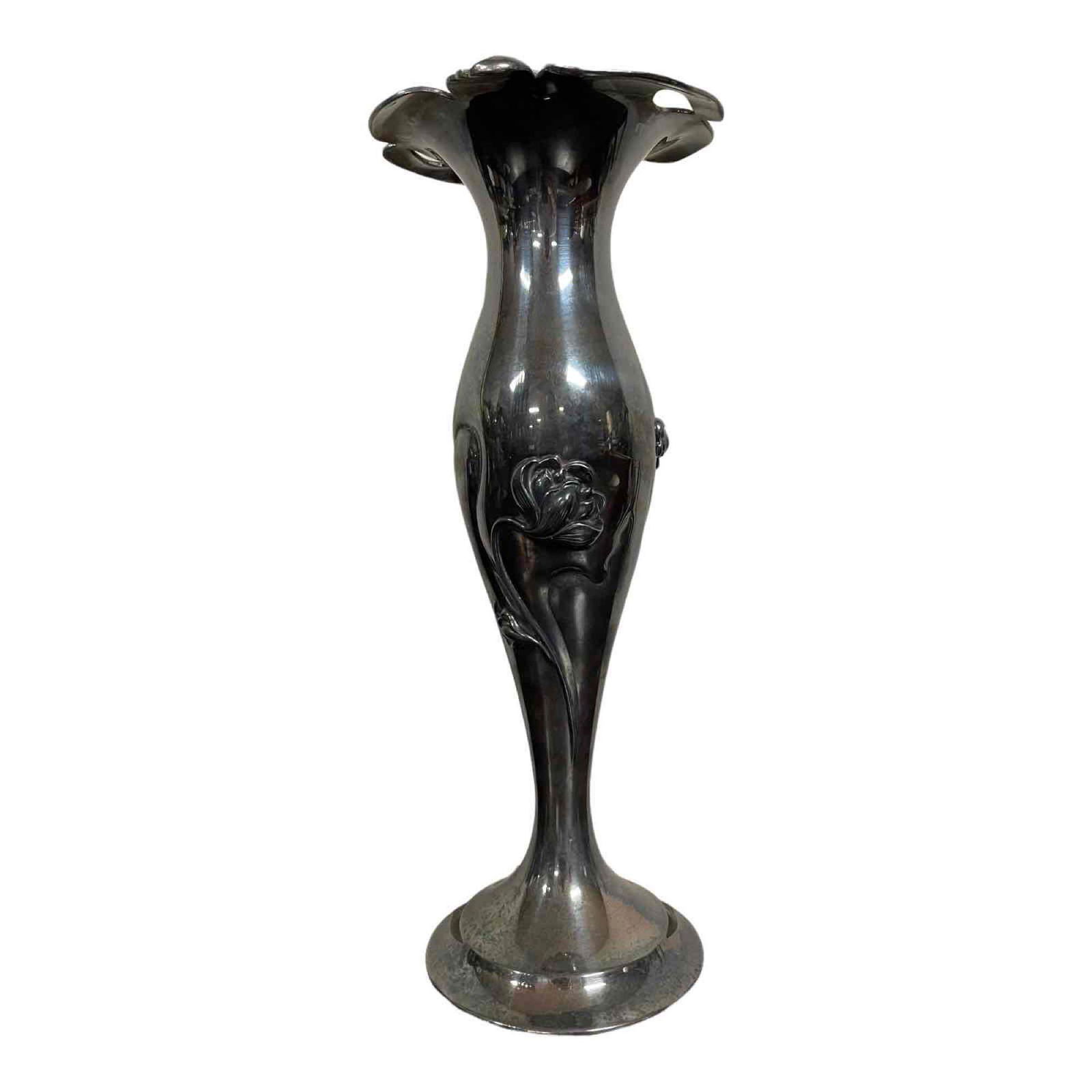Art Nouveau Silver Plate Lotus Baluster Flare Top Vase (1 of 16)