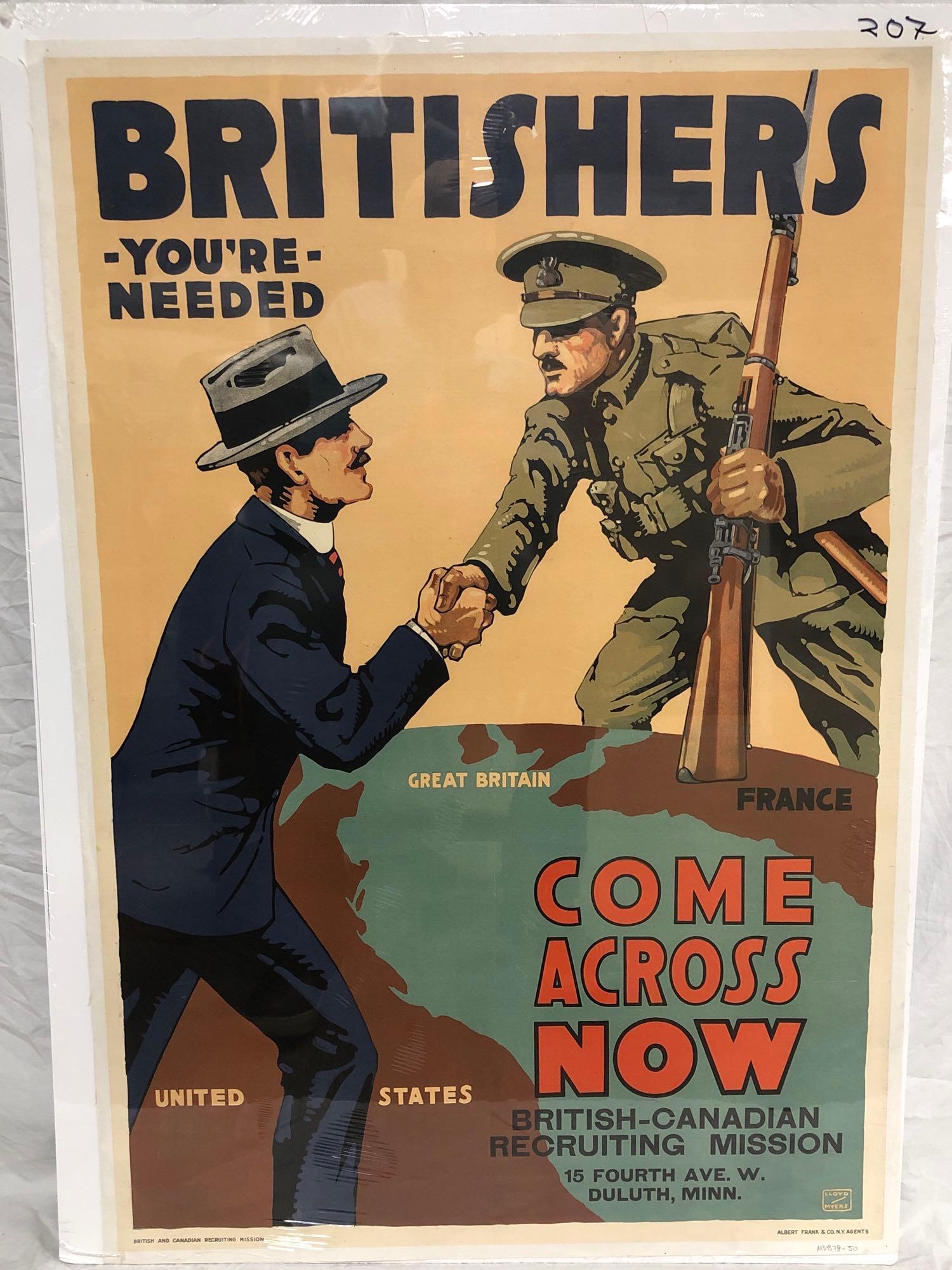 Britishers - WWI poster: 1917, 29x42, UK, A condition on linen
