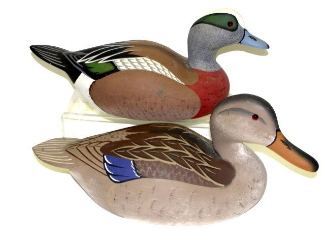 Two Stoney Point Decoy Mallard Duck Decoys: Stamped on bottom STONEY POINT DECOYS Glen Burnie Md. Signed Raymond E Hornick. 15'' 7 13 1/2'' long. Condition very good. ( From Harding Estate)