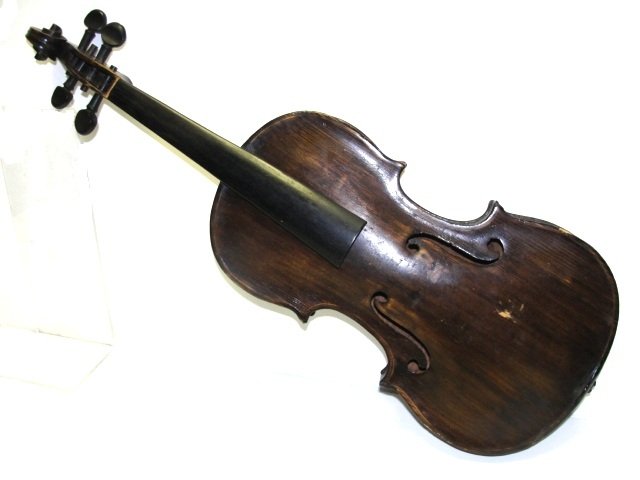 Ca.1880's German 3/4 Violin With Bow And Case: Condition fair needs, appears poorly refinished at one time. Needs some TLC. L.O.B. 13''