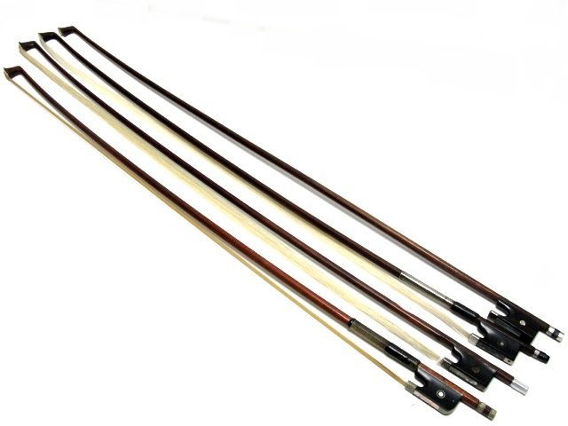 Carl Meisel And Three Other Vintage Violin Bows: Condition good one needing rehairing. Ebony frog with pearl eye's
