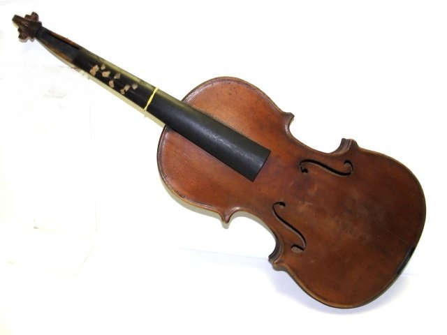 German Stradivarius Model 3/4 Size Violin: With case. Condition very good, needs restrung and missing piece's appropriate wear for age use. From retired instrument dealer Madison Oh. L.O.B. 13 1/4''.
