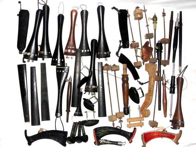 Collection Of Violin Fingerboards, Bridges Etc.: Condition used overall good. Large lot with many odd violin parts etc. Condition overall good. ( From retired old Violin instrument dealer selling absolute)