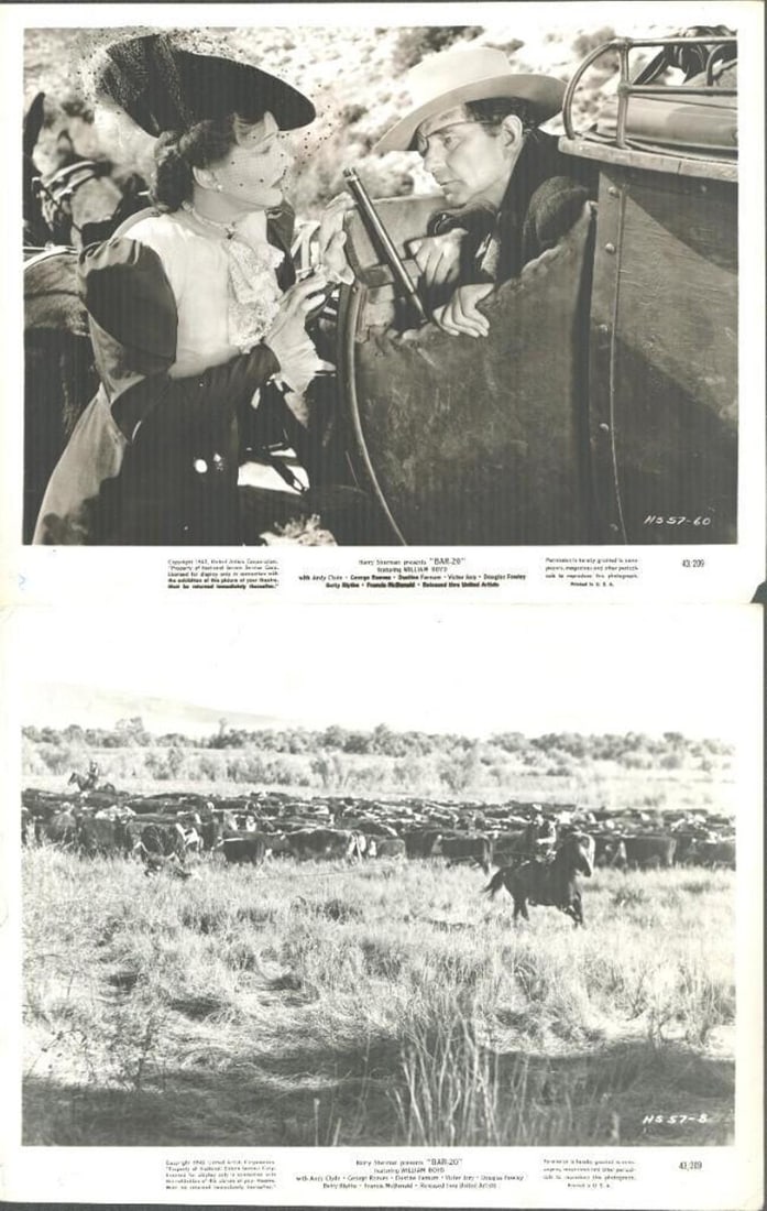 William "Hopalong Cassidy" Boyd - Bar 20 - original stills: 1943, 8x10, U.S., United Artists, B condition, Qty 11 With Andy Clyde, Victor Jory, George Reeves, Betty Blythe, Francis McDonald Western