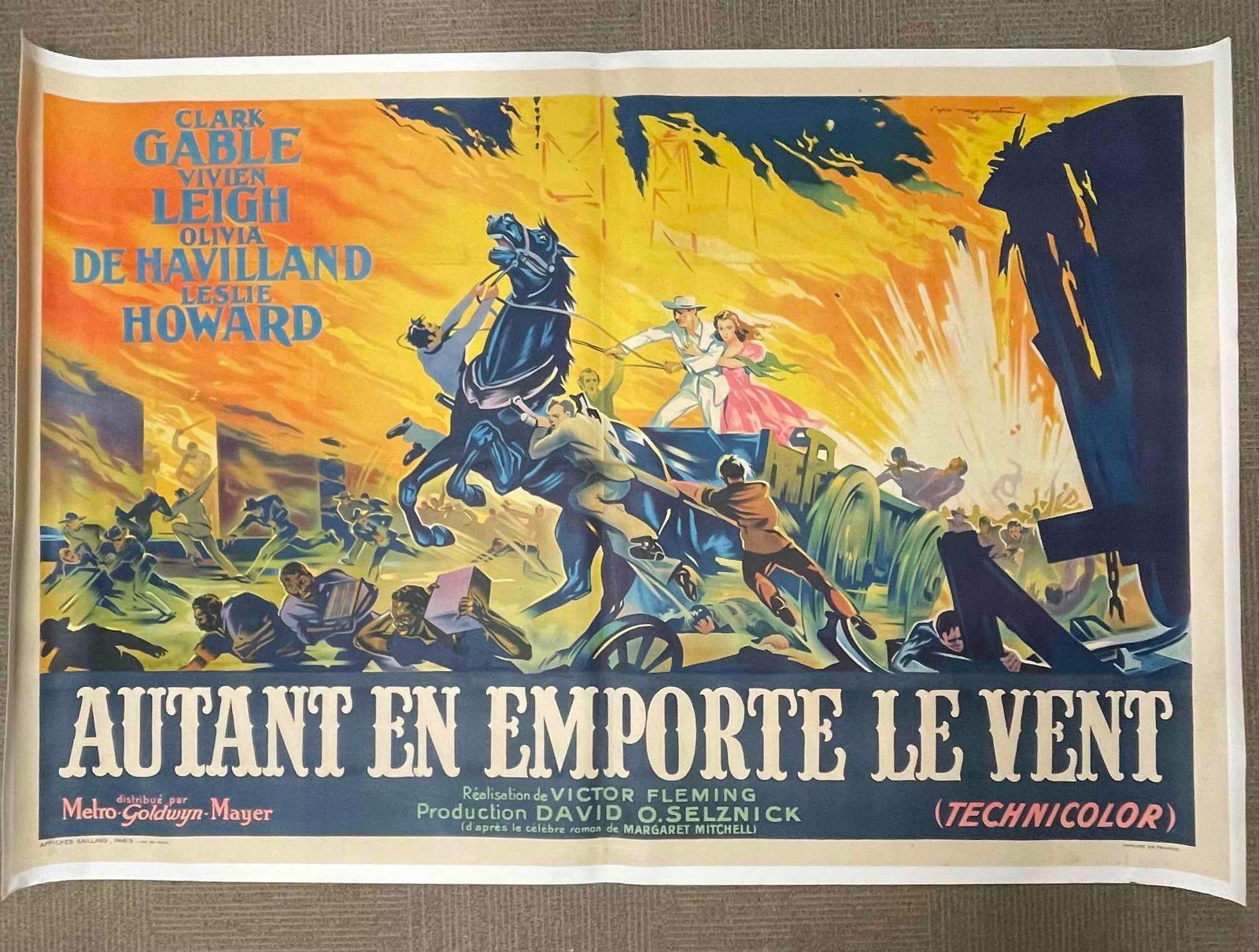 Gone with the Wind - French poster: 1954 RR, 63x94, France, MGM, B+ condition on linen With Clark Gable, Vivien Leigh, Olivia DeHavilland War, romance