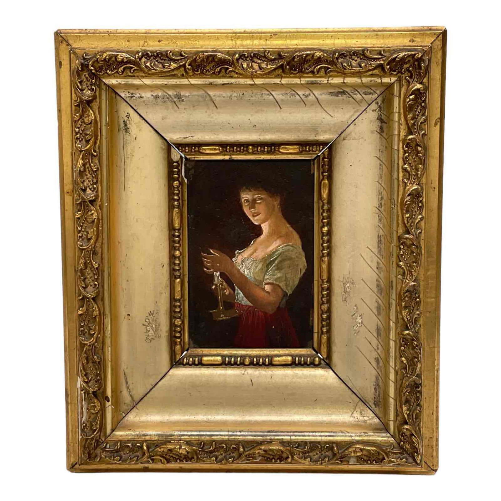 19th Century Oil on Panel of Woman with Candle Portrait (1 of 17)