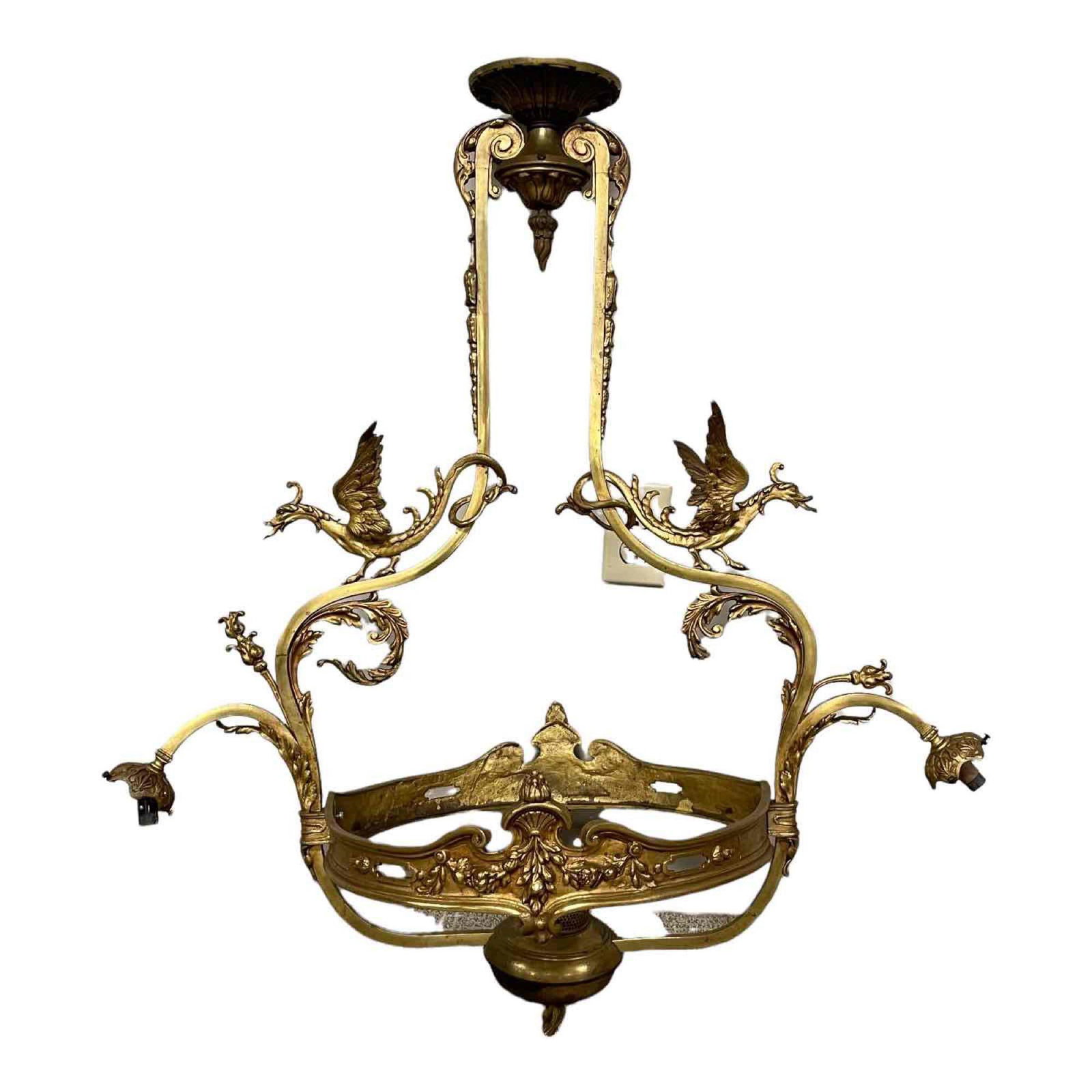 19th C. Napoleon III Gilt Bronze Chandelier w Dragons (1 of 20)
