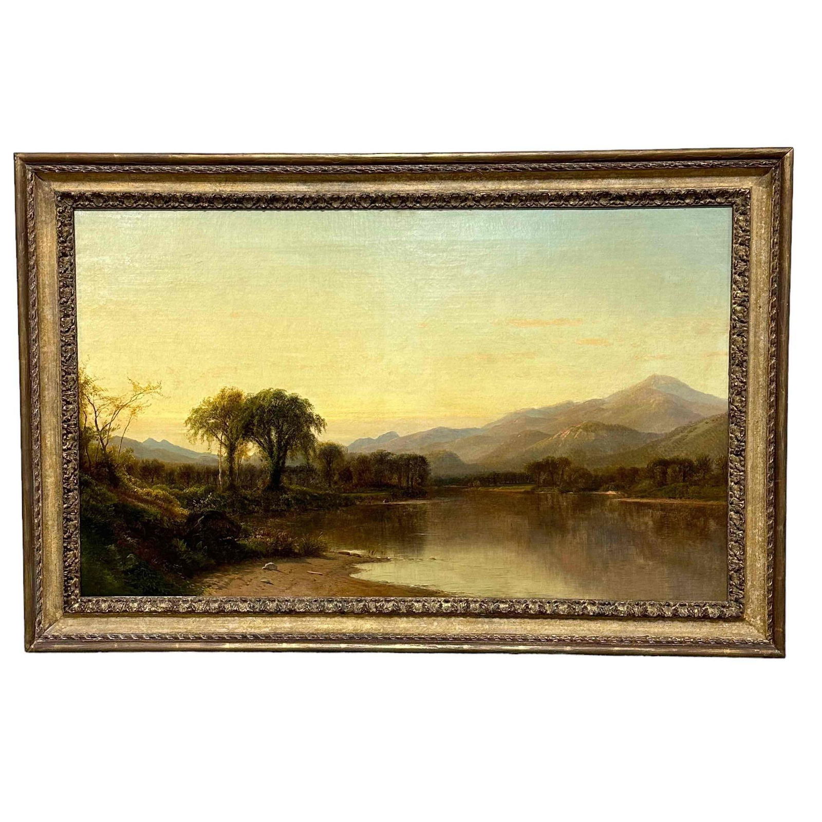 Samuel Colman (1832-1920) New York Hudson River Landscape O/C: The the scene or location of the painting is very closely related to painting sold at Sotheby's entitled Franconia mountains, New Hampshire, sold in September 2020 for $30,000. Studying this painting