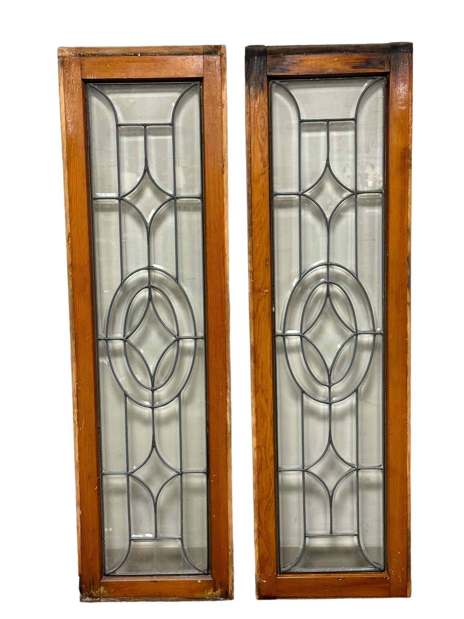 Pair Of Early 20th Century American Leaded Glass Sidelight Windows Auction