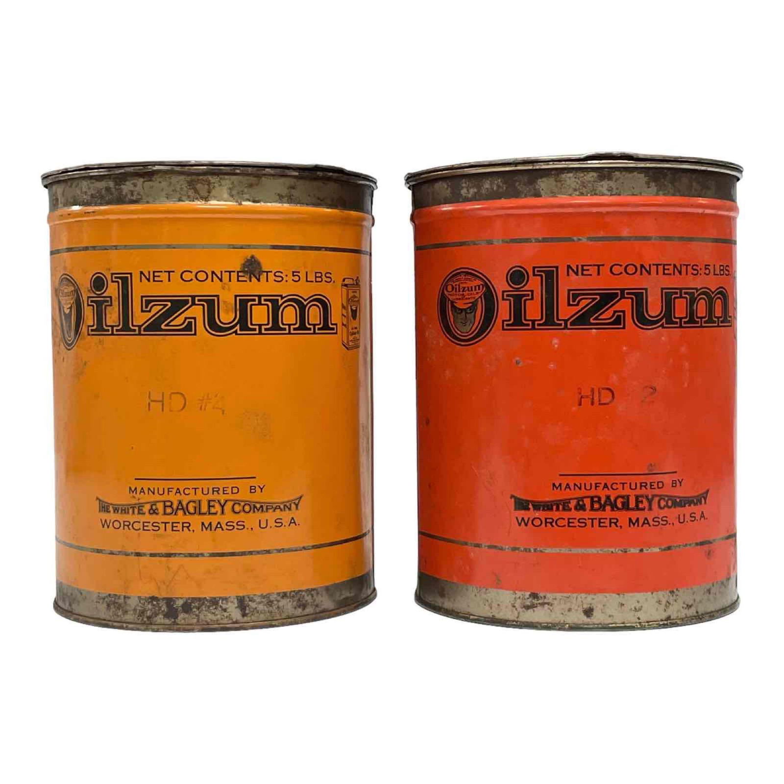 Two Oilzum Small Logo Fibrous Lubricant 5lb Round Metal Can (1 of 16)