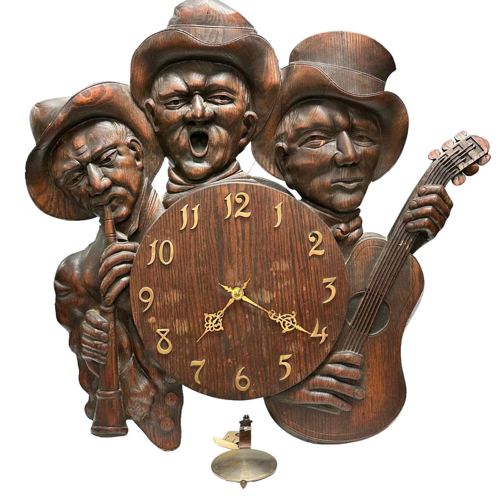 RARE Waterbury American Oak Musicians Figural Wall Clock (1 of 20)