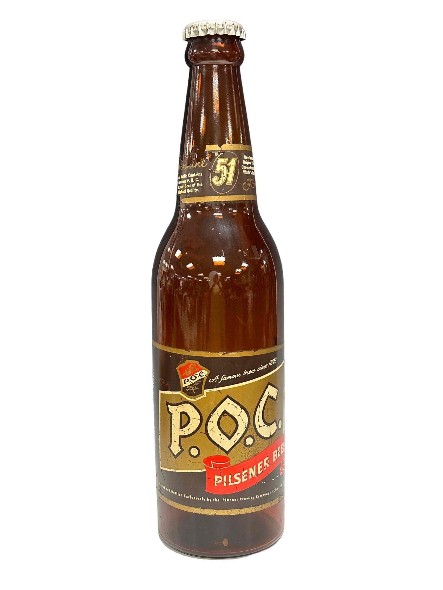 Large P.O.C. Pilsner Beer Advertising Glass Display Bottle (1 of 14)