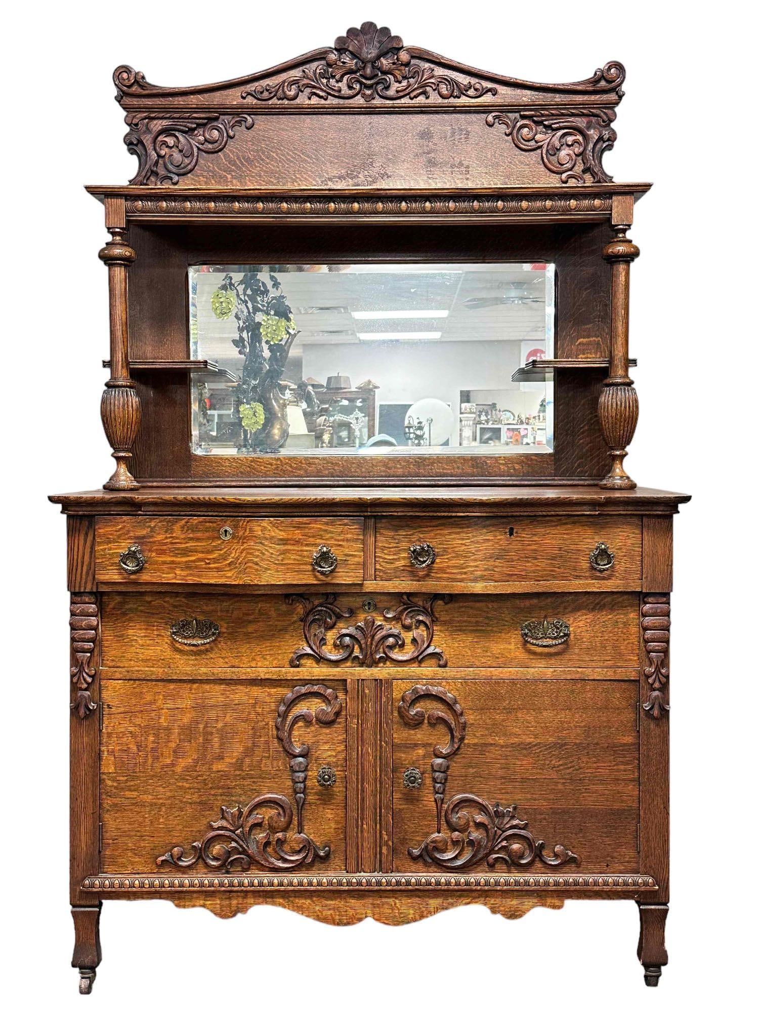 19th Century Carved American Oak Server with Griffins (1 of 18)