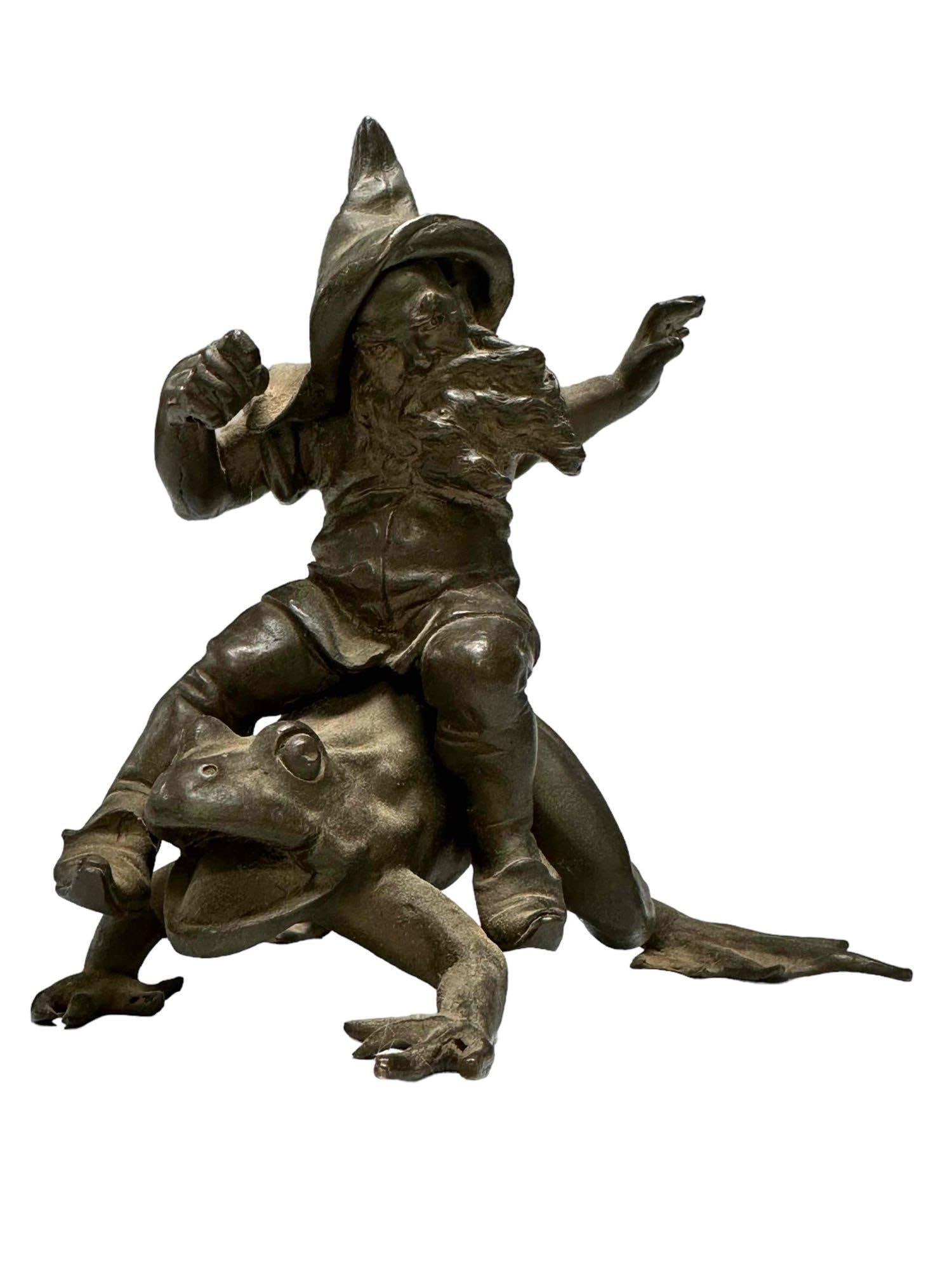 Whimsical Bronze GNOME RIDING A FROG (1 of 13)