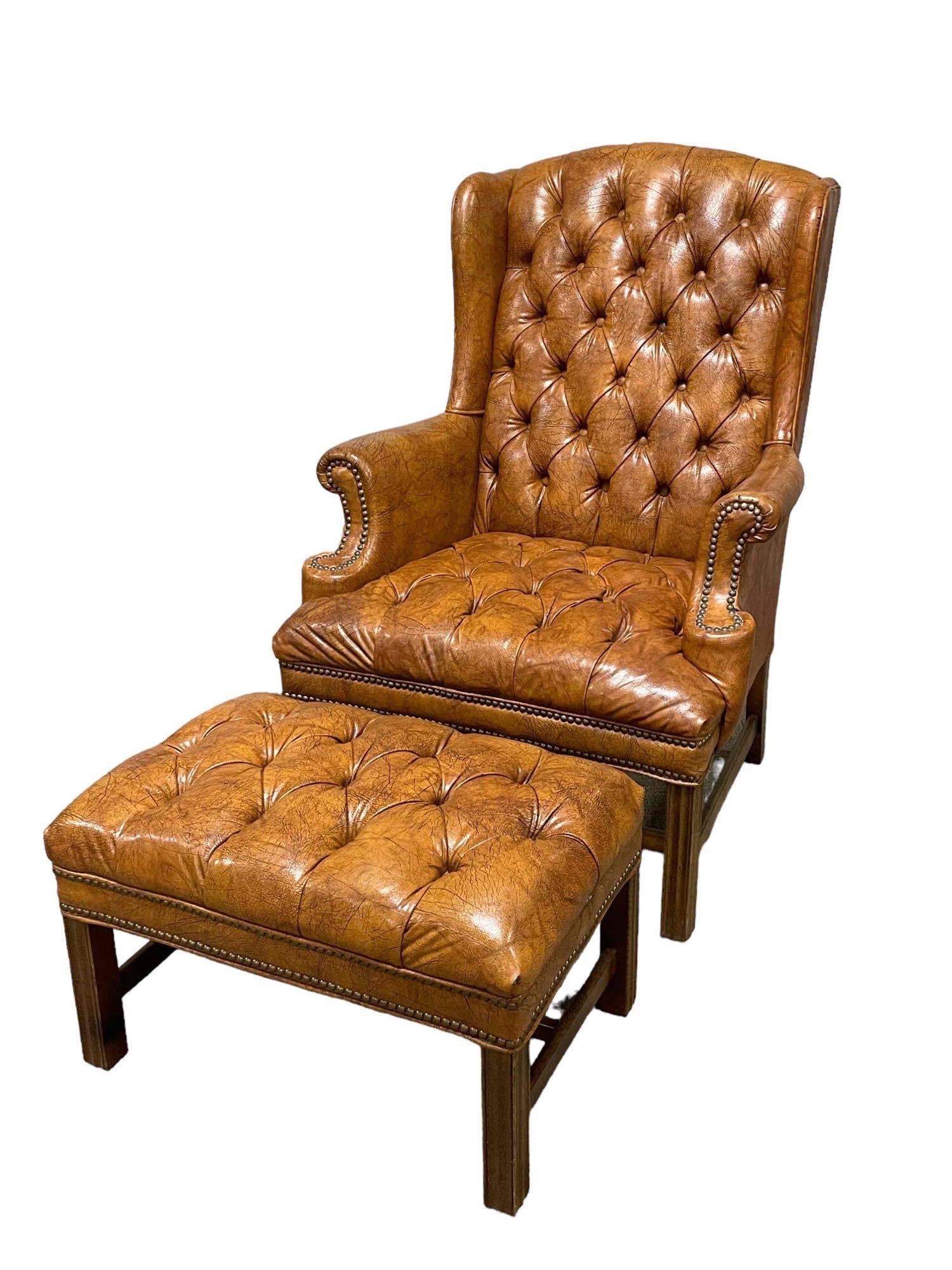 Chesterfield Style Leather Chair and Ottoman (1 of 20)