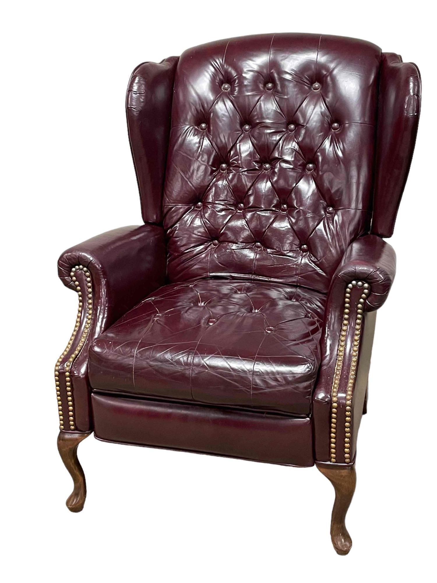 Burgundy Button Tufted Queen Anne Style Recliner Chair Auction
