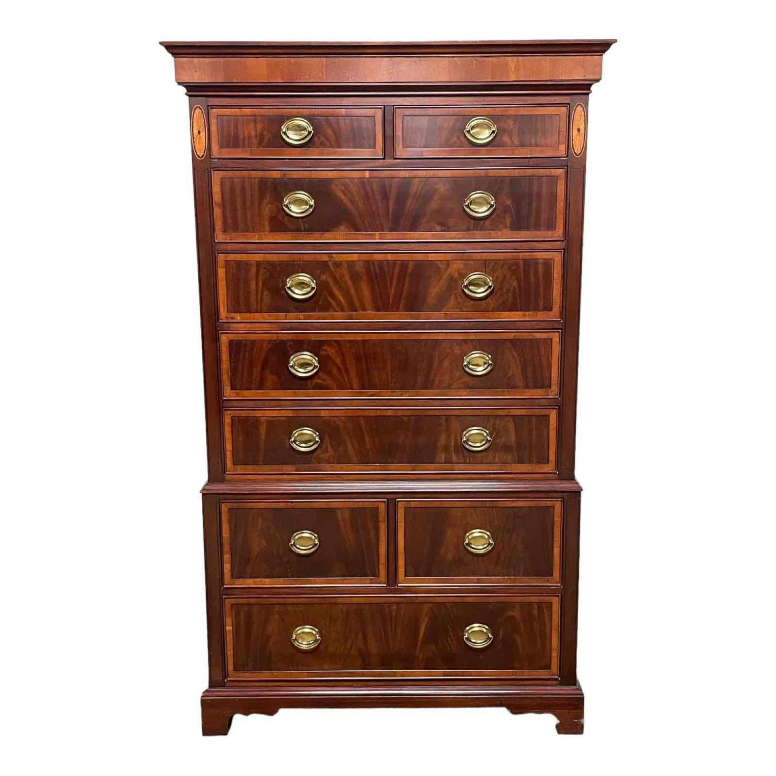 Hepplewhite Style Banded Flame Mahogany Chest on Chest by HEKMAN (1 of 16)
