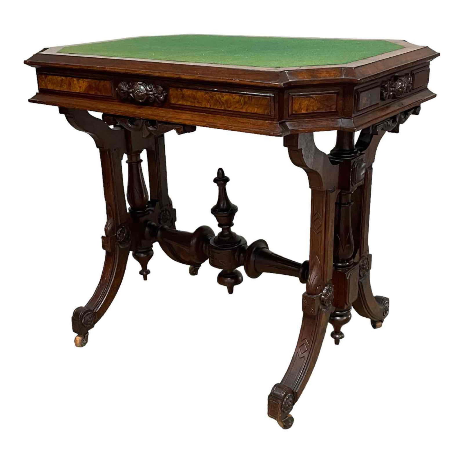 19th C. American Renaissance Carved Walnut Writing Desk (1 of 17)