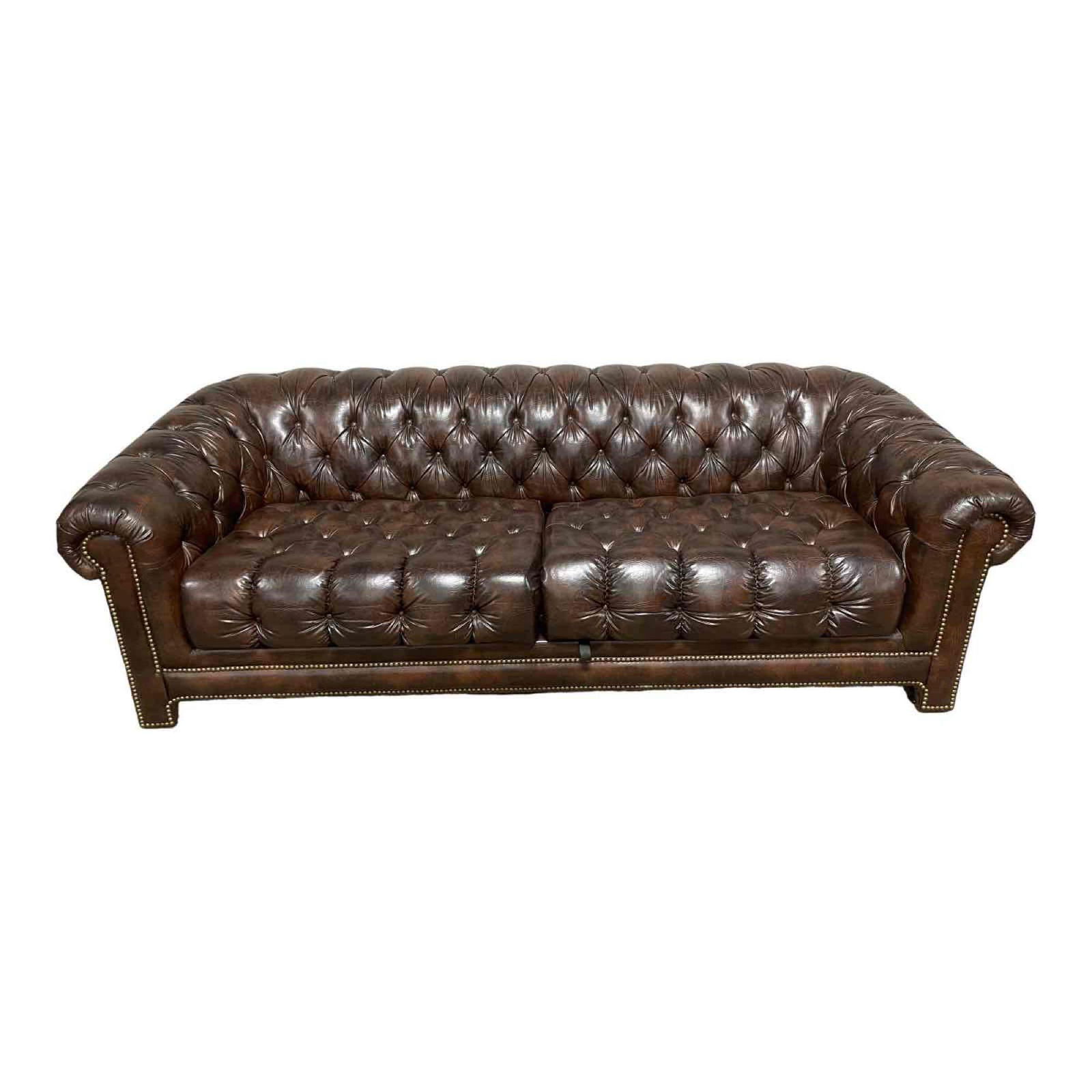Brown Leather Chesterfield Even Arm Sofa (1 of 20)