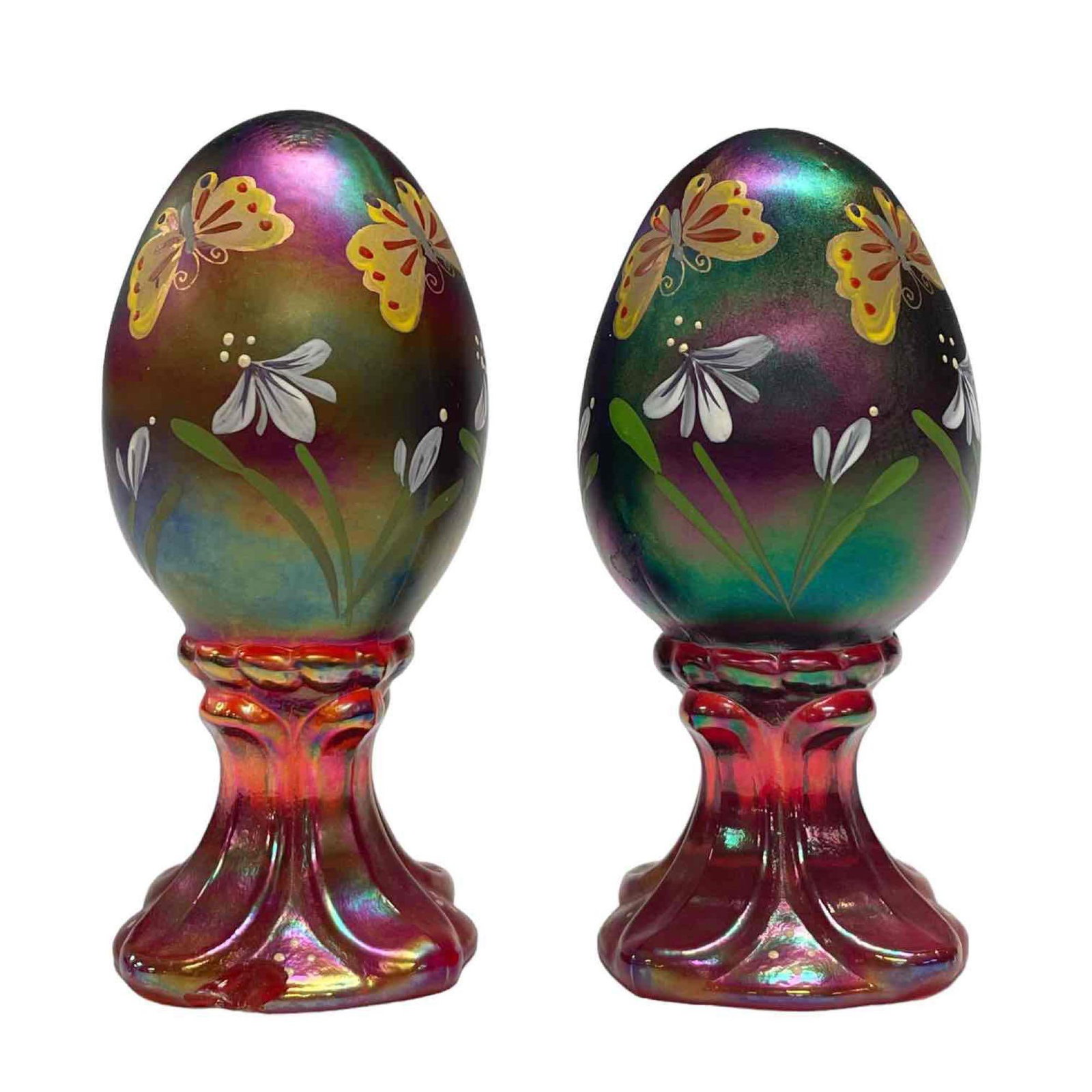 2 Fenton Art Glass Artist Signed Egg Paperweights Number Editions (1 of 10)