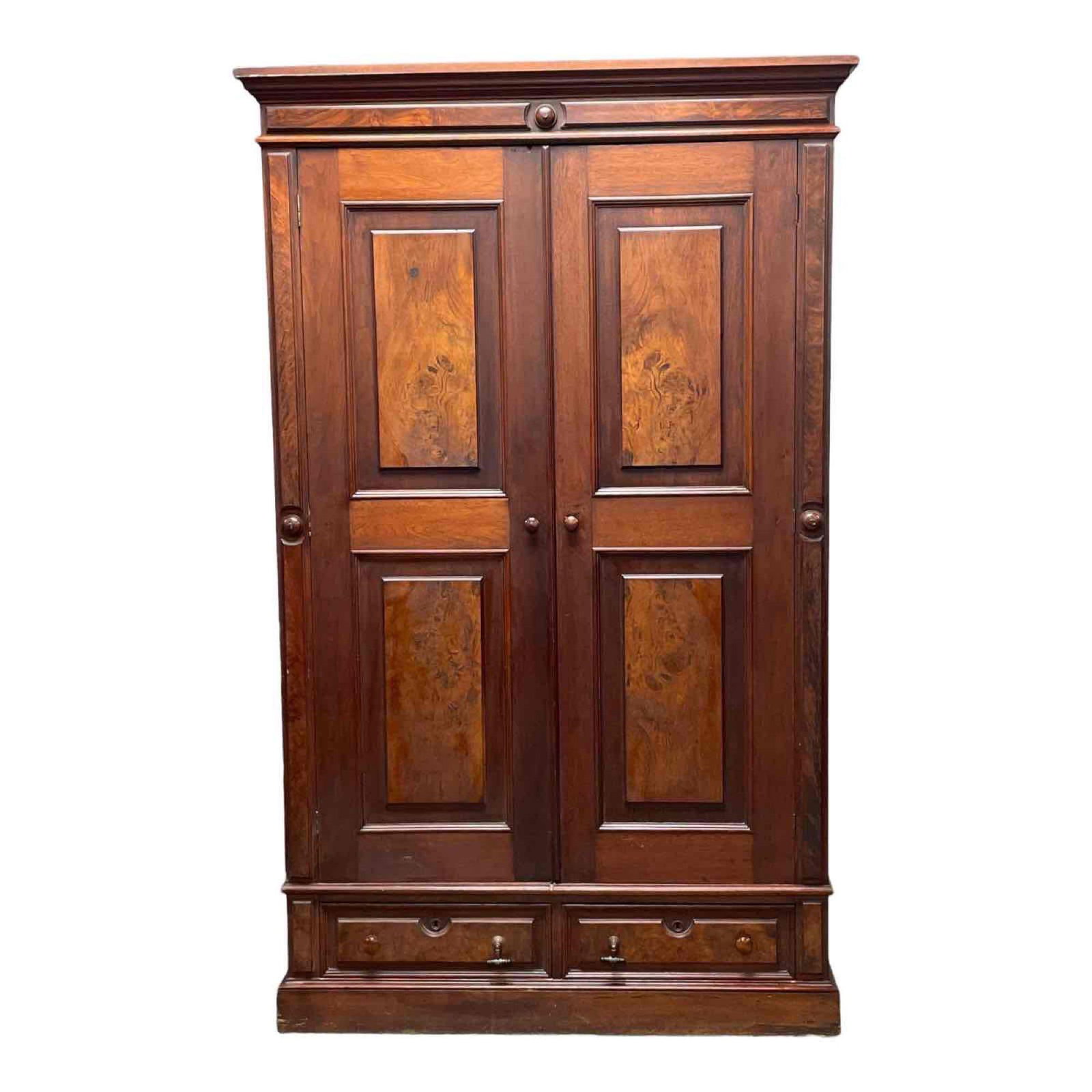 19th Century, Carved Walnut Two Door Wardrobe (1 of 13)