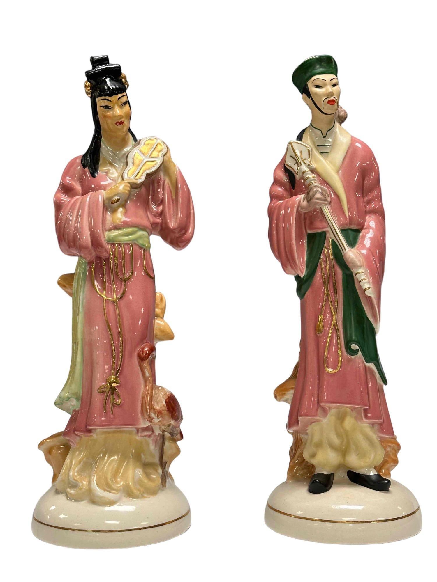Pair of mid 20th Century Asian Figural Porcelain Lamp Bases (1 of 11)