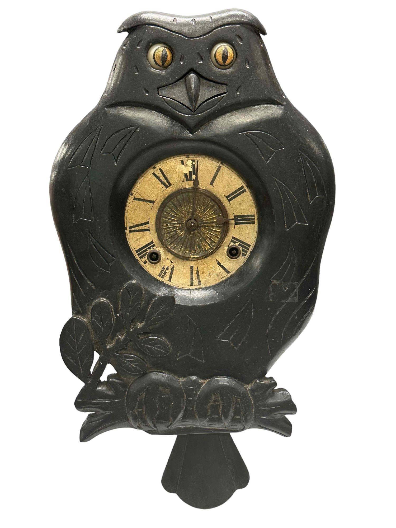 Figural Owl Blinking Eye Wall Clock Auction