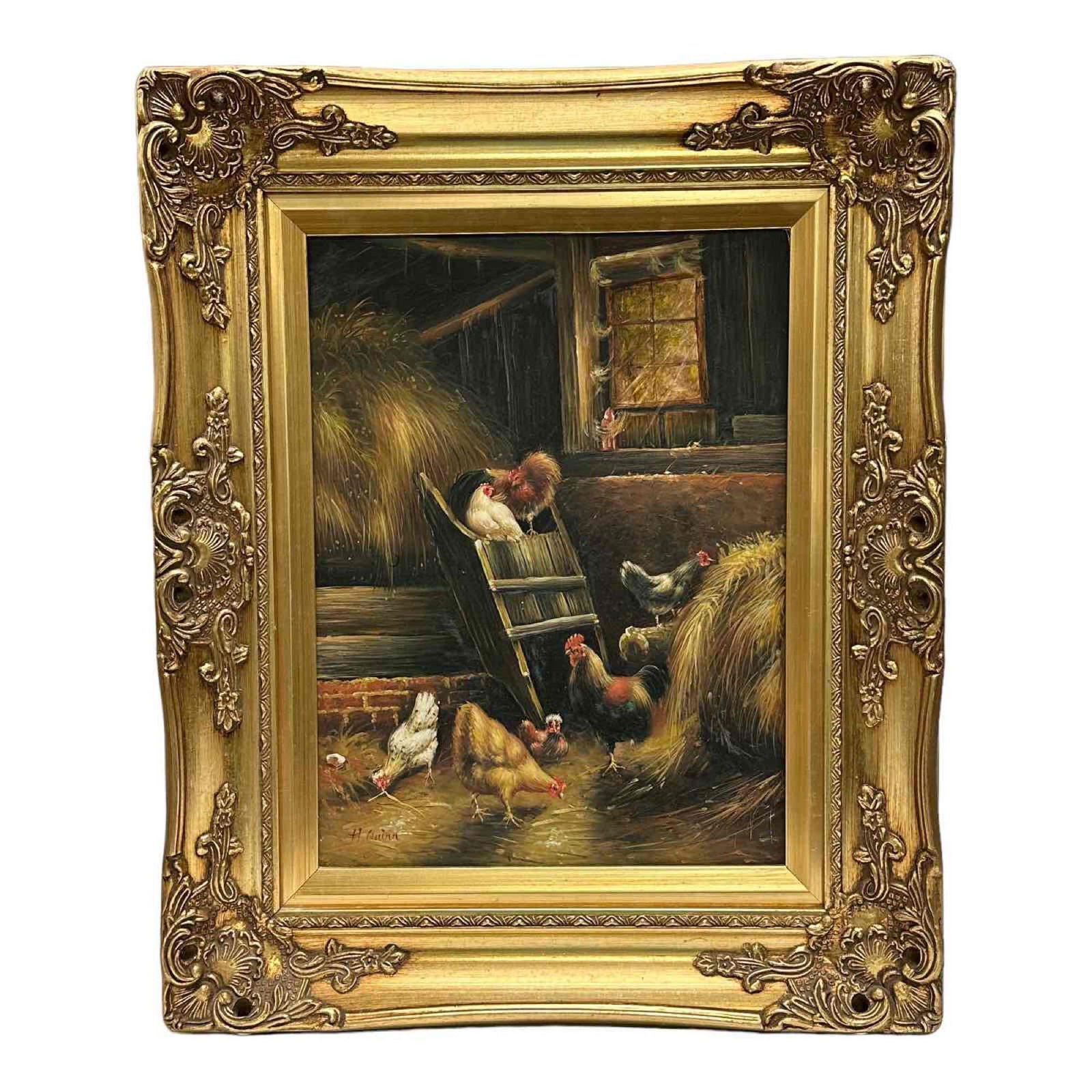 Decorative Oil on Panel Board - Chickens in The Barn (1 of 15)