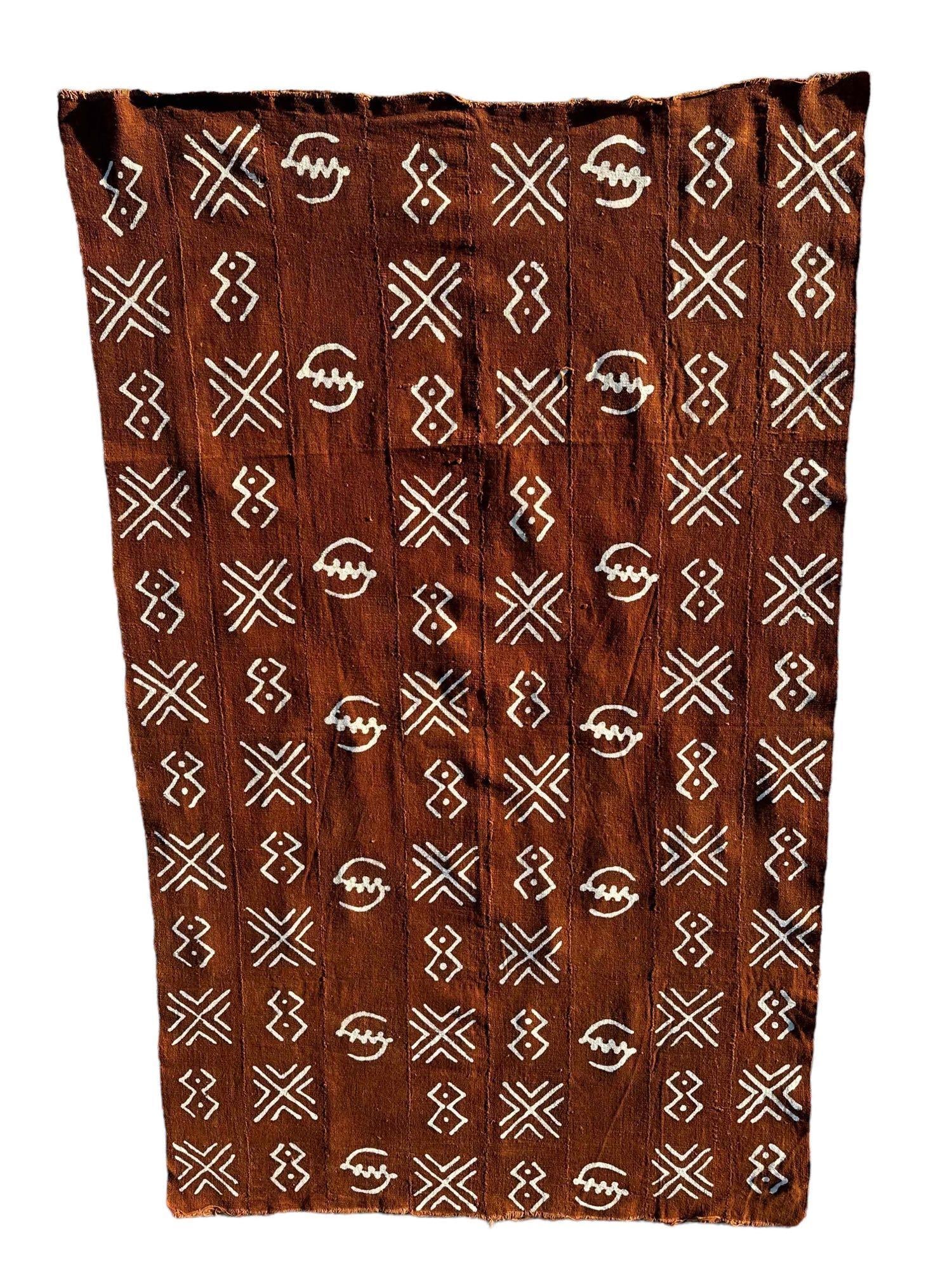 Antique African Painted and Dyed Strip Cloth Textile: A fine antique cotton woven geometric strip cloth dyed and painted measuring approx 69.5" x 42". Single sides plain fabric as shown, see photos, very good condition.