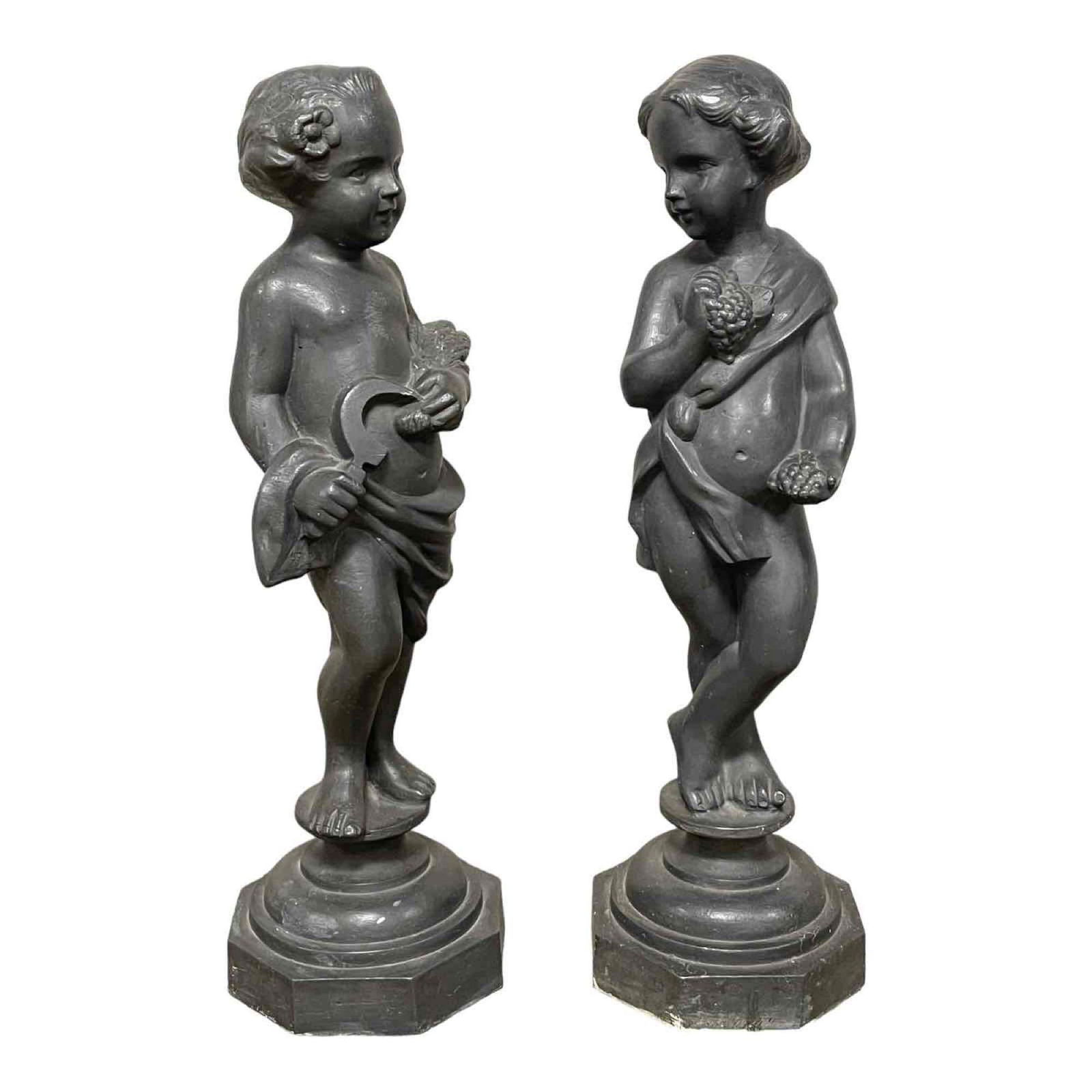 Two Early 20th Century Cupid Cast Iron Garden Statues (1 of 20)