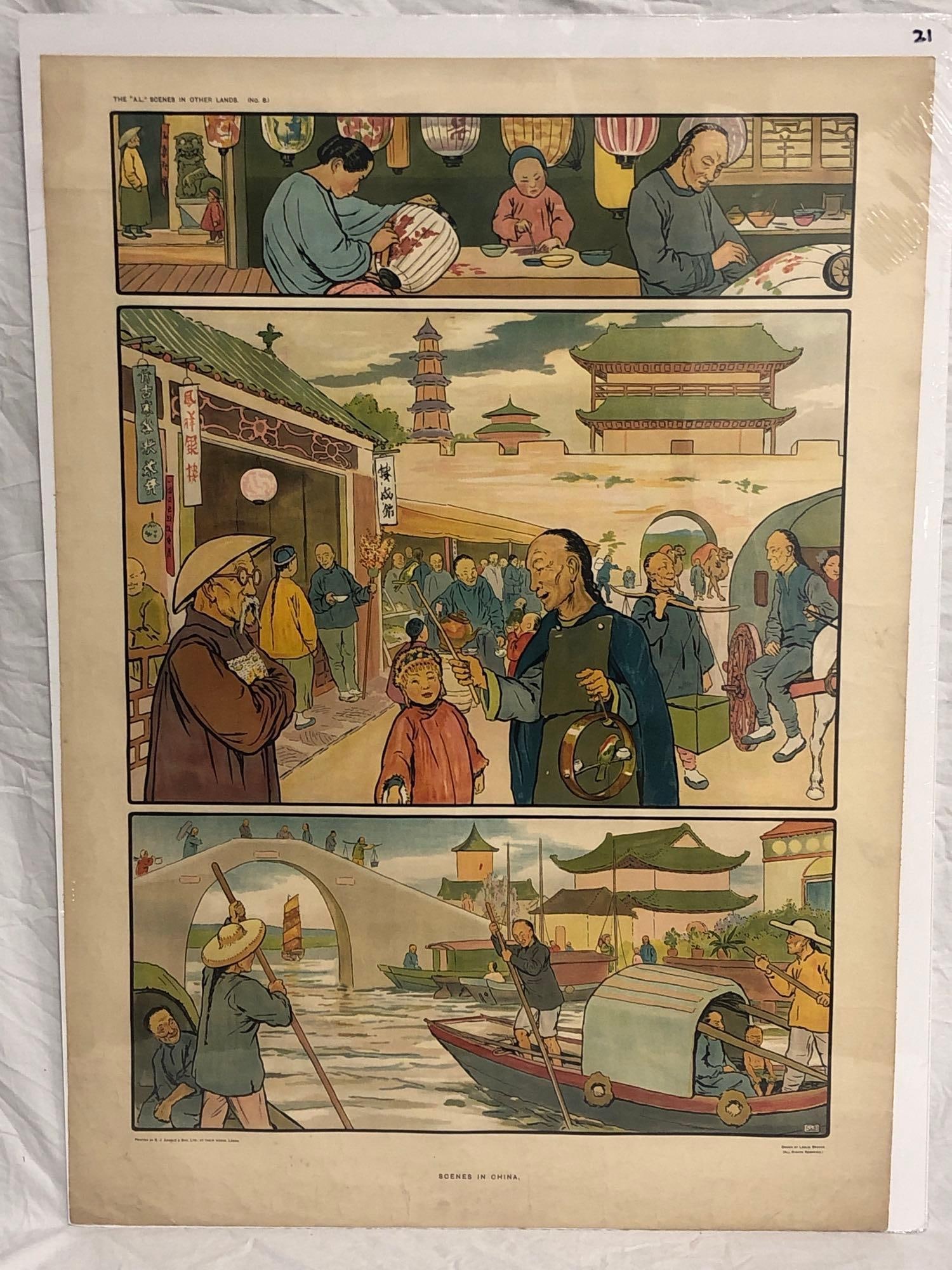 China - Scenes in China #8 travel poster: 1920's, 26x36, Leslie Brooke art, B condition