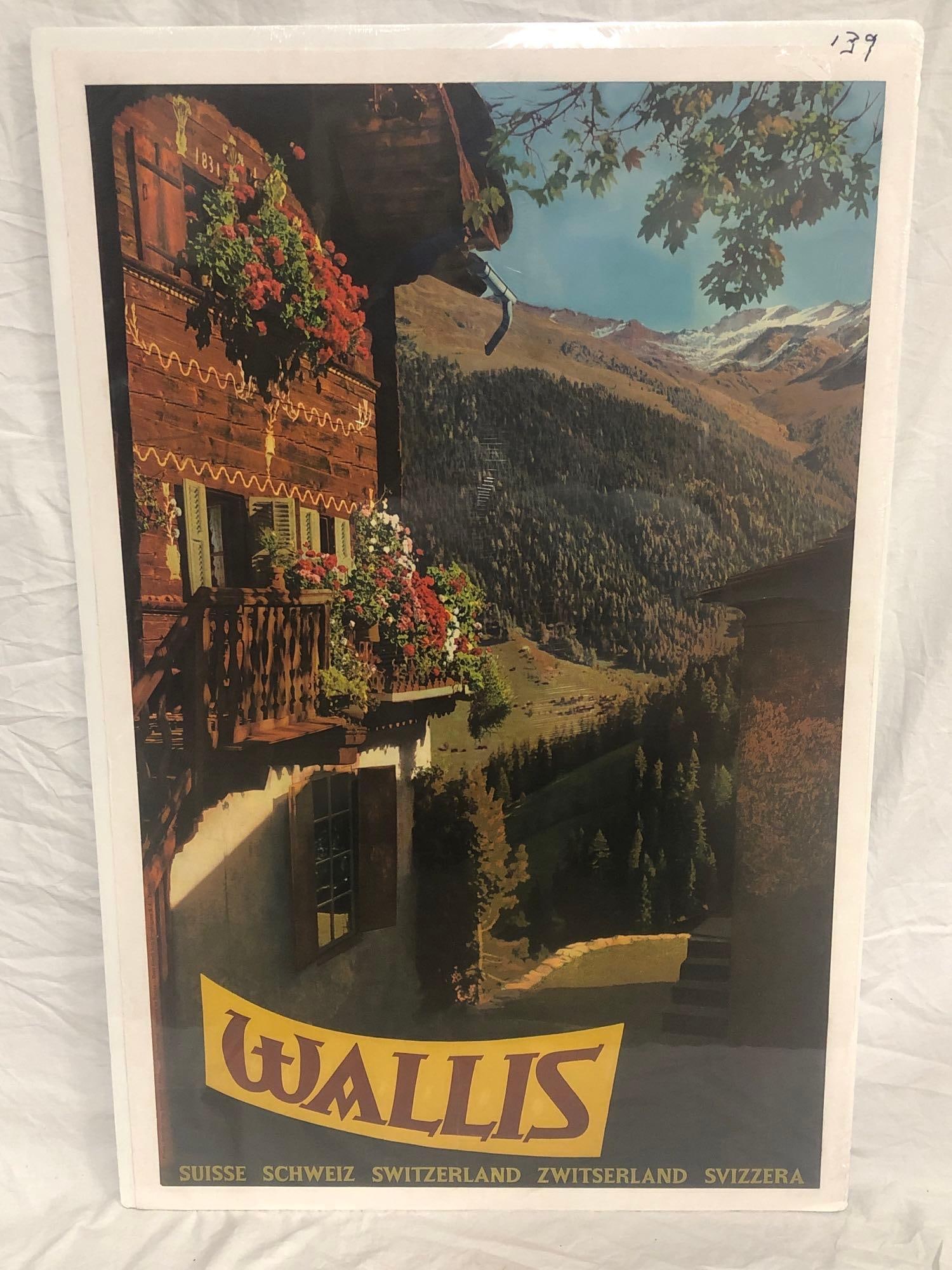Switzerland - Wallis travel poster: 1950's, 28x42, Schellenberg art, A condition on linen
