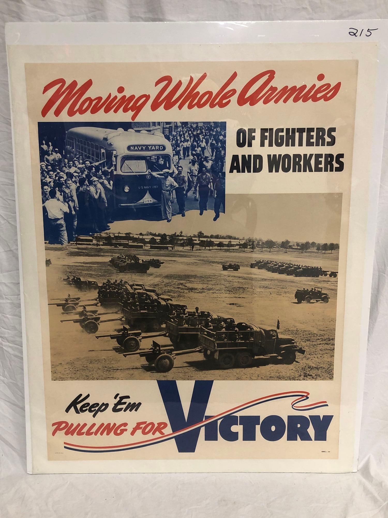 Moving Whole Armies - WWII poster: 1943, 33x42, US, A condition on linen
