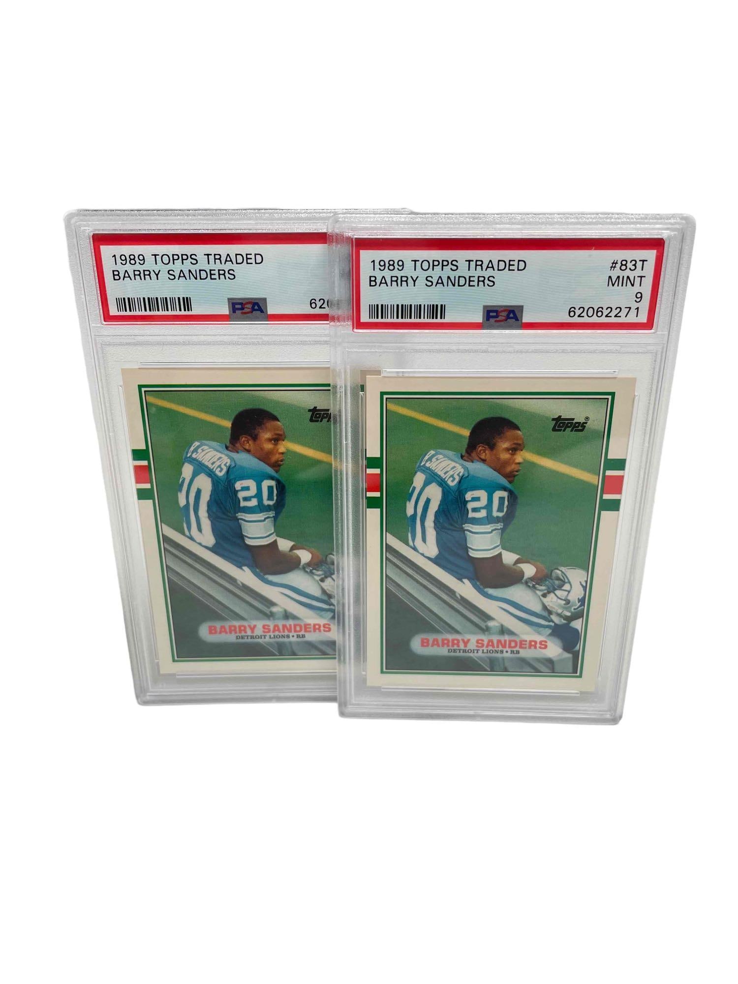 Pair of 1989 Topps Traded #83T Barry Sanders PSA MINT 9 Rookies (1 of 10)