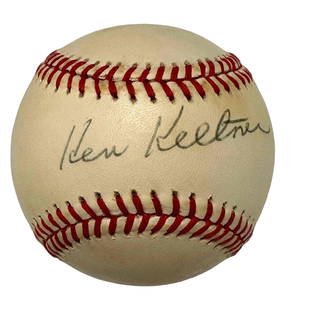 Ken Keltner Autographed Baseball Cleveland Indians: Official Bobby Brown baseball signed on the sweet spot in black pen by the popular all-star. Light toning on the baseball. Signature if from the last few years Keltner was alive and still his classic