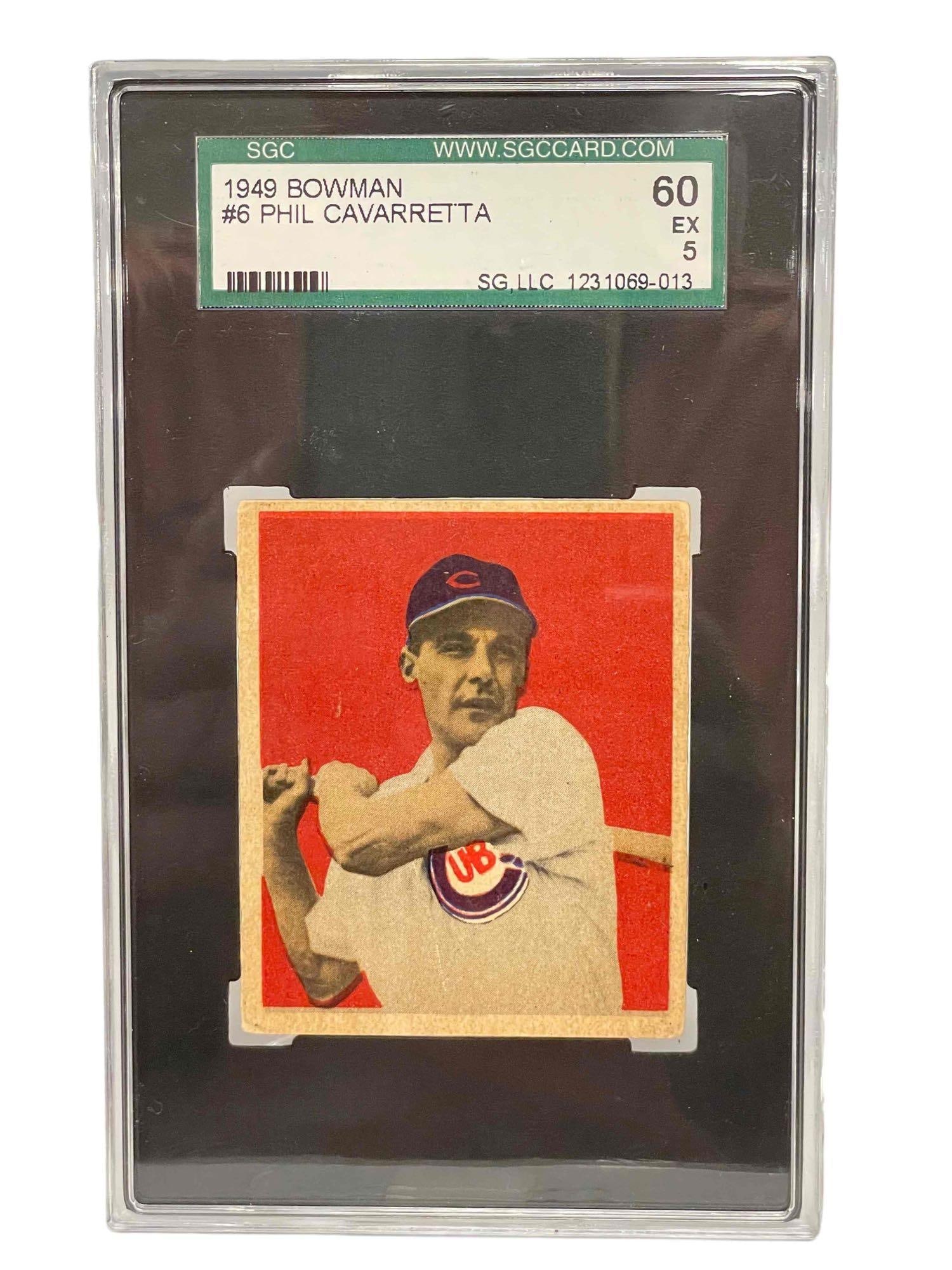 1949 Bowman #6 Phil Cavarretta SGC 60: EX grade card of the star. Very nice card with great color and appeal. SGC 60. EX 5 grade.