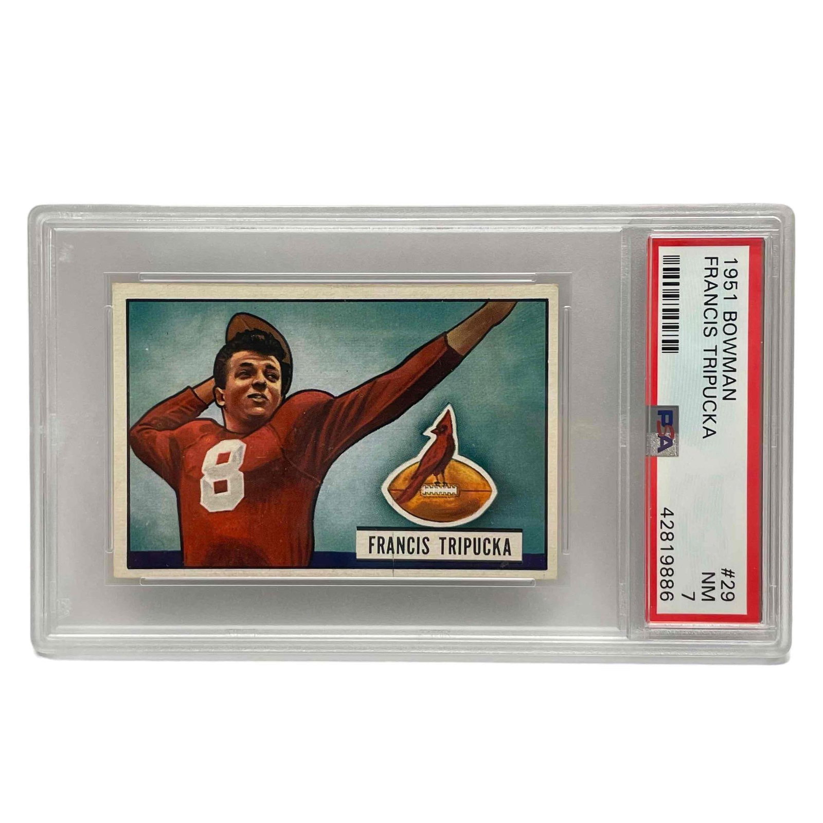 1951 Bowman Football #29 Francis Tripucka PSA 7: PSA NM 7 grade.