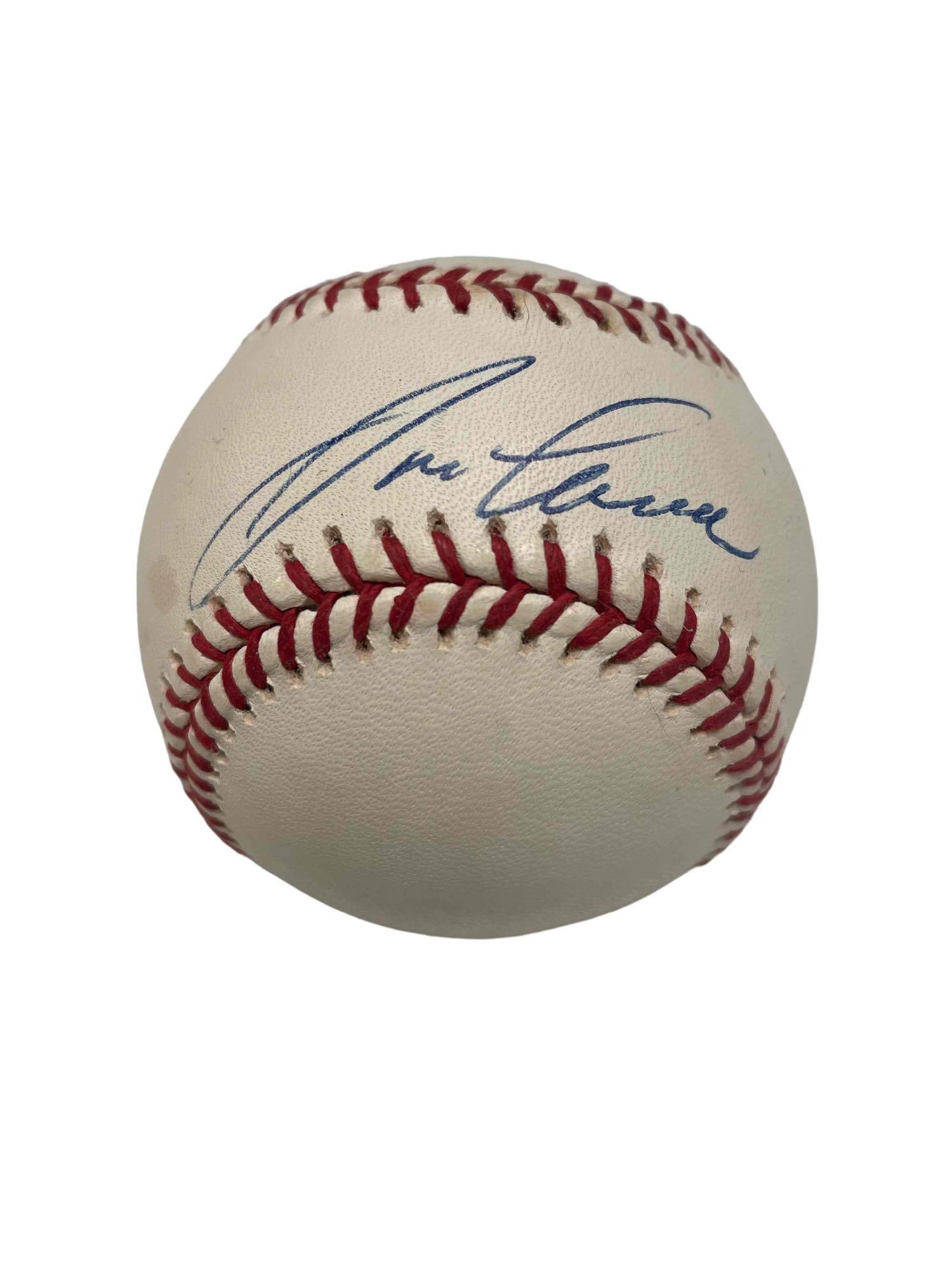 Jose Canseco Autographed Baseball JSA: Official Bud Selig baseball signed on the sweet spot in blue pen by the slugger. JSA certified.